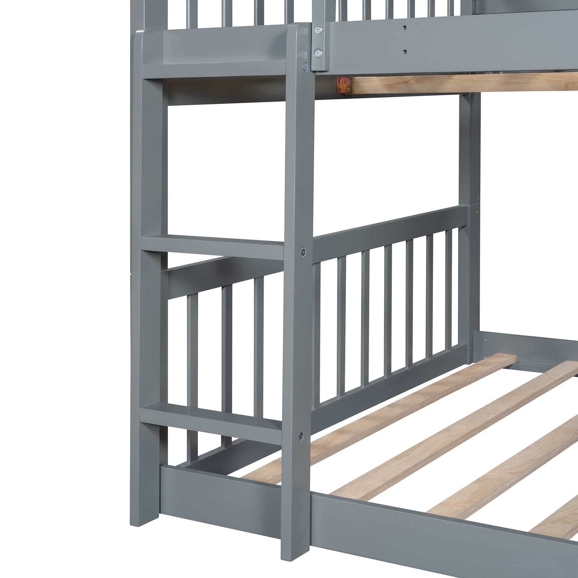 Full-Over-Full-Over-Full Triple Bed with Built-in Ladder and Slide , Triple Bunk Bed with Guardrails, Gray(OLD SKU :LP000052AAE)