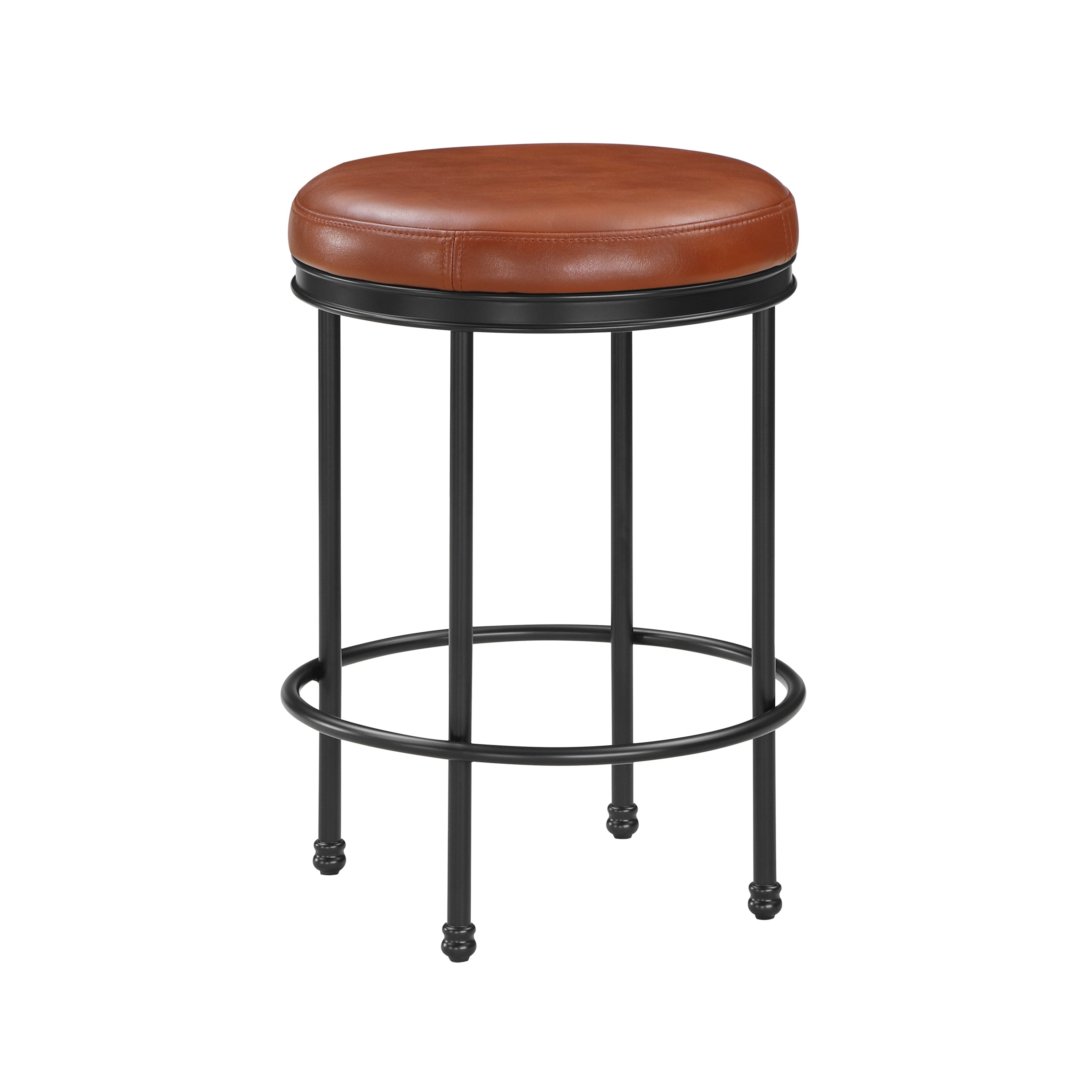 Michael Caramel Faux Leather and Metal Backless Counter Height Stool