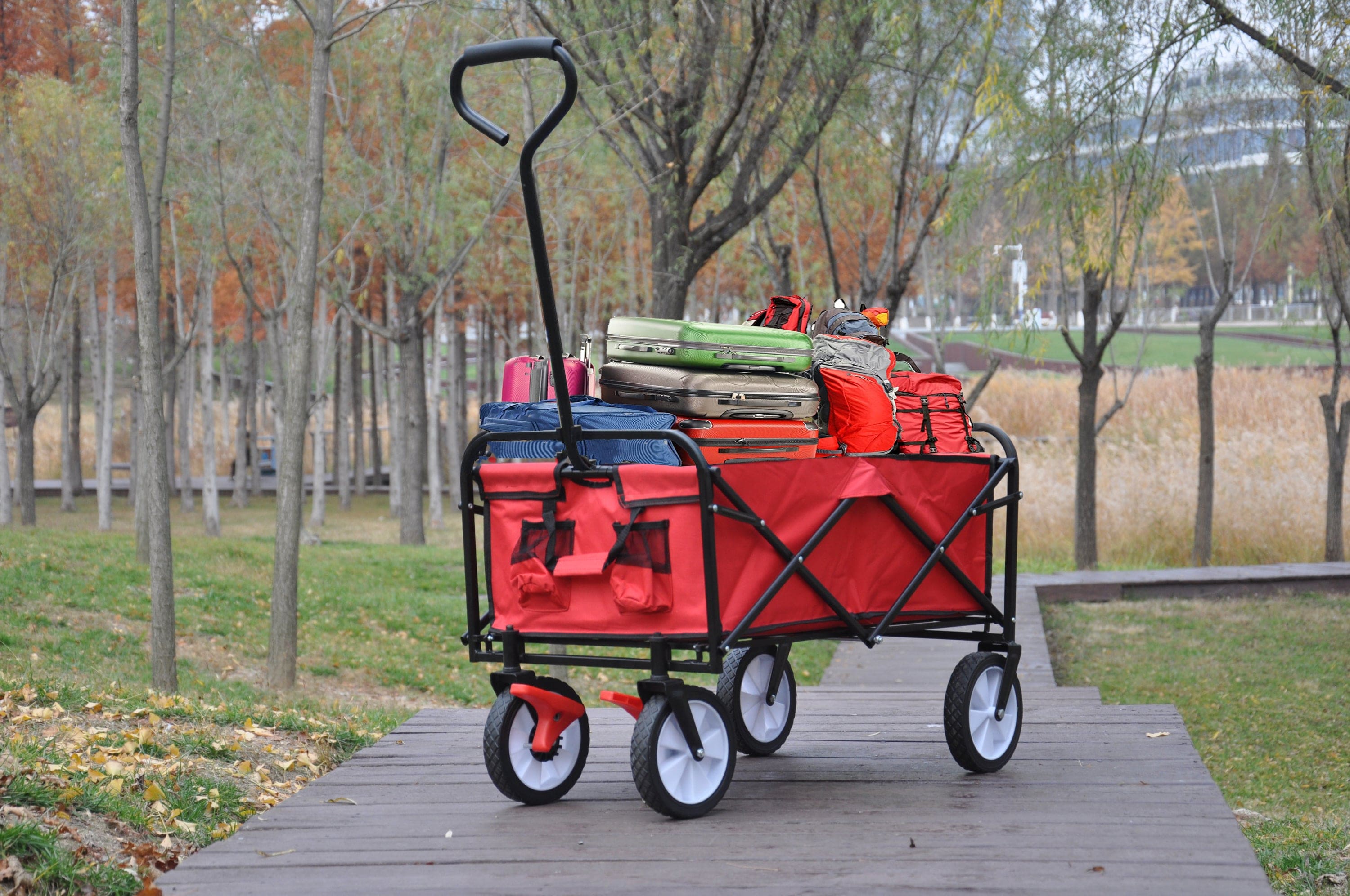 Folding Wagon Garden Shopping Beach Cart (Red)