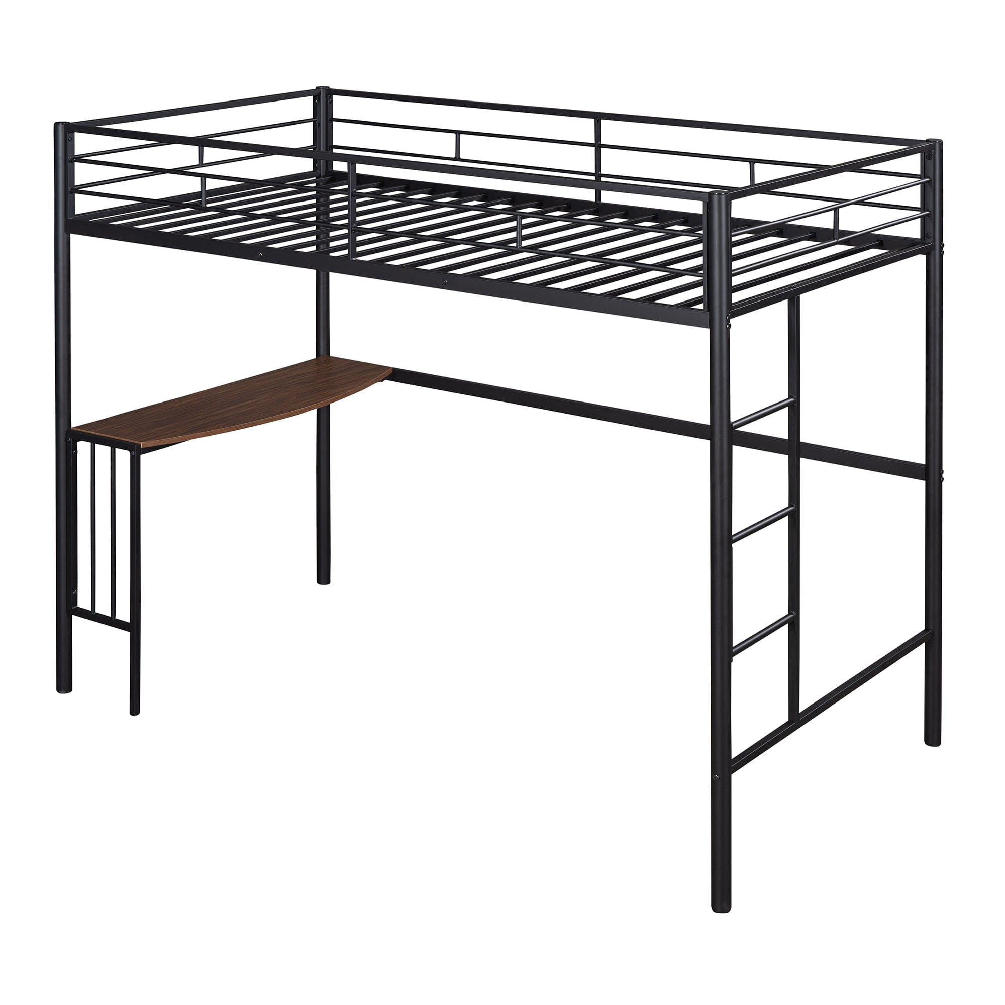 Twin Metal Bunk Bed with Desk, Ladder and Guardrails, Loft Bed for Bedroom, Black(OLD SKU : MF195191AAB)