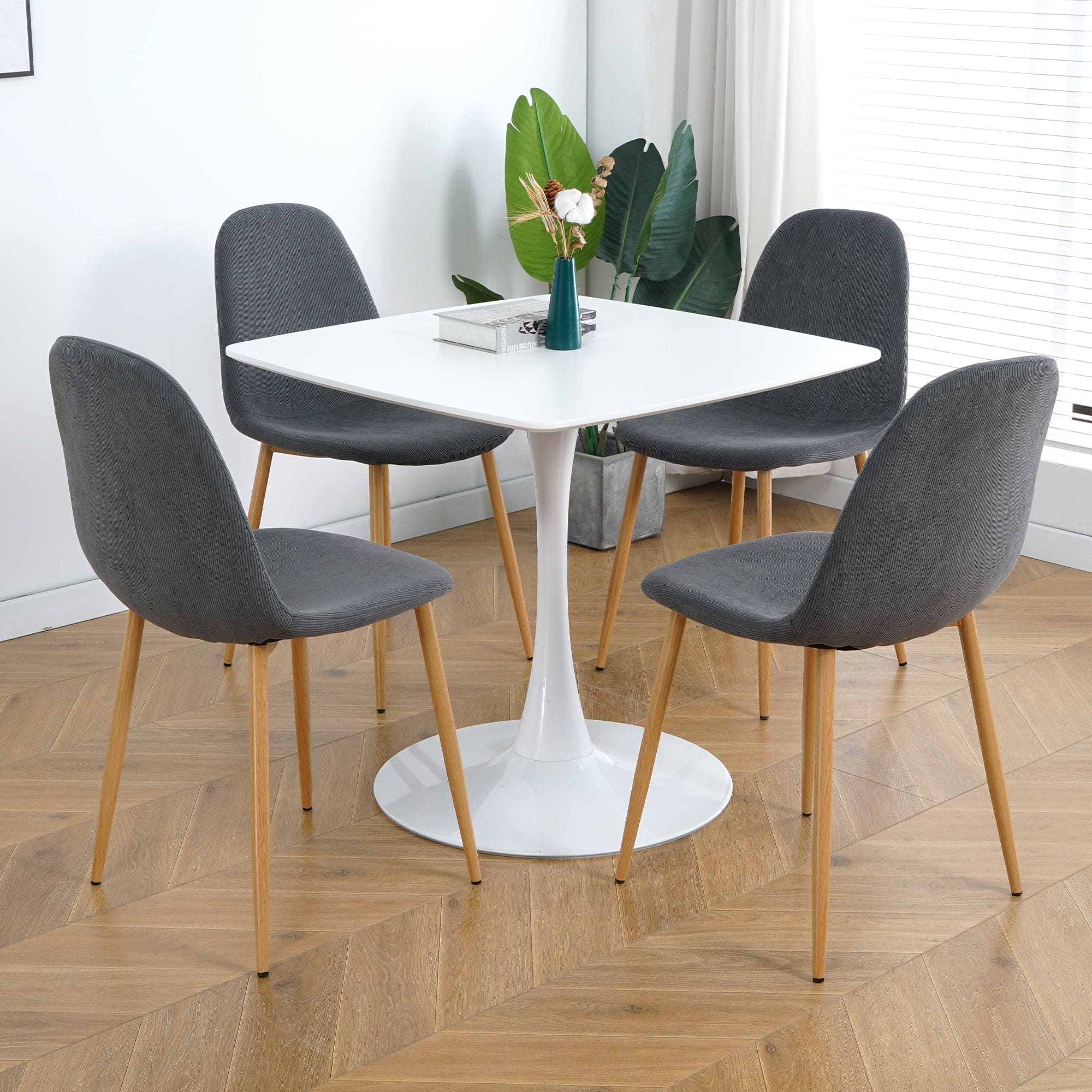 Deep Grey Modern Fabric Chairs with wood-transfer Metal Leg set of 4