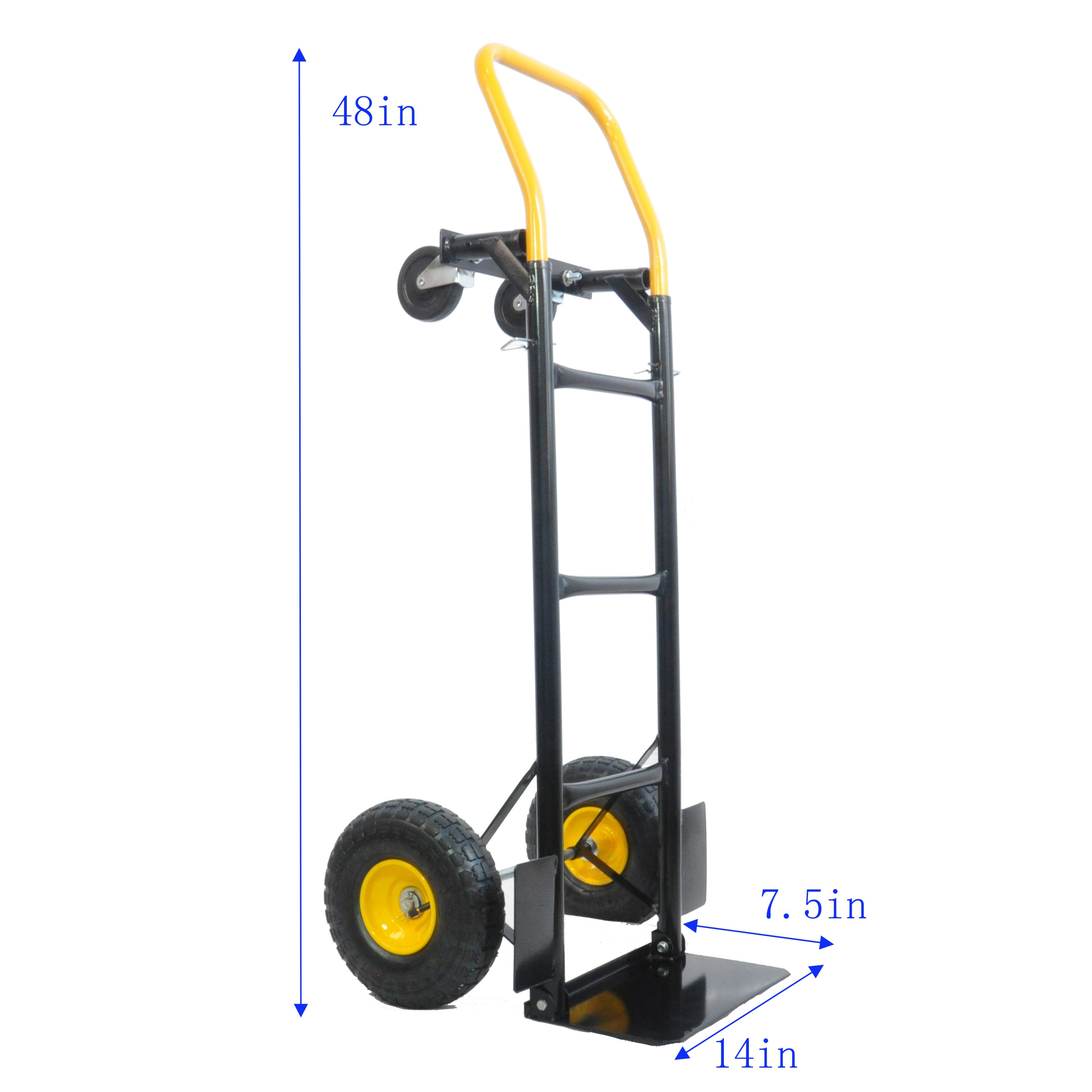 HT1006BK-YL   Hand Truck Dual Purpose 2 Wheel Dolly Cart and 4 Wheel Push Cart with Swivel Wheels 330 Lbs Capacity Heavy Duty Platform Cart for Moving/Warehouse/Garden/Grocery