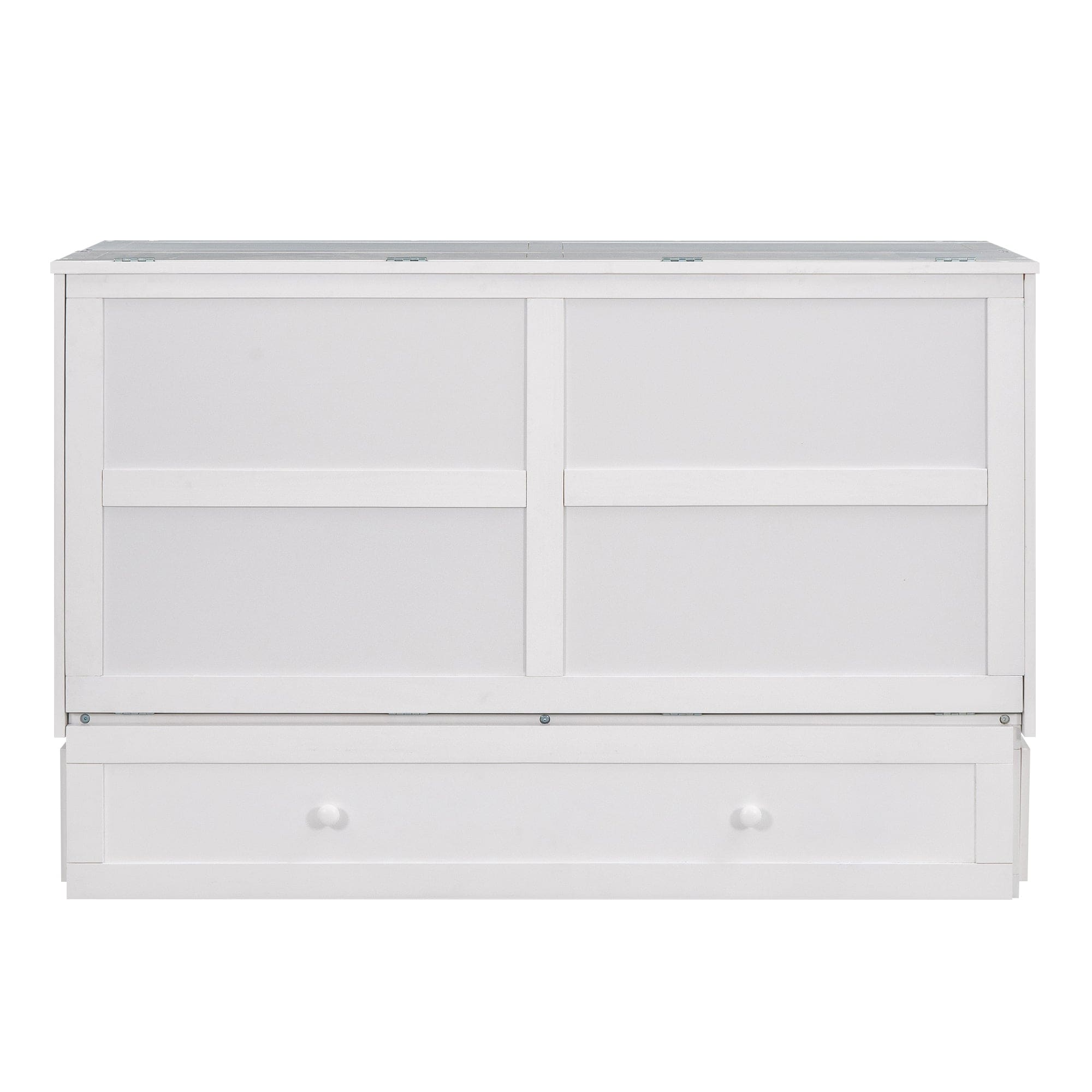 Queen Size Mobile Murphy Bed with Drawer and Little Shelves on Each Side,White