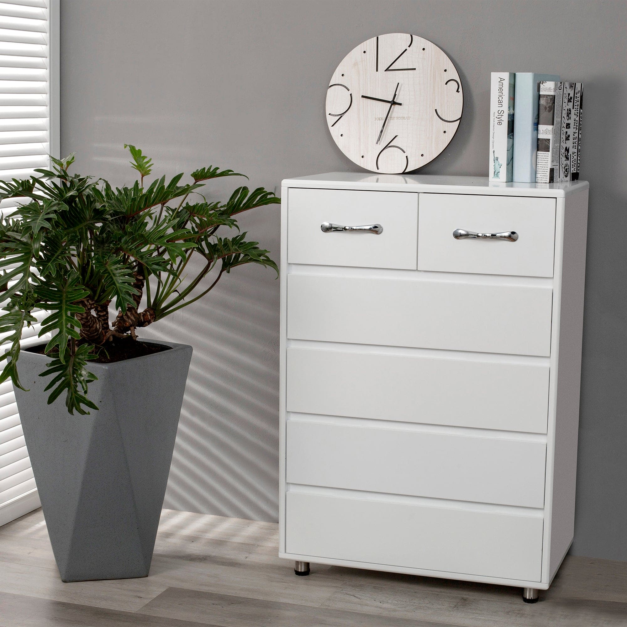 Six drawer side table-white