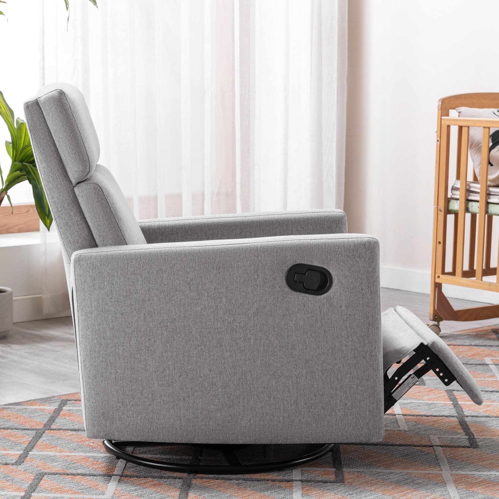 Modern Upholstered Rocker Nursery Chair Plush Seating Glider Swivel Recliner Chair, Gray