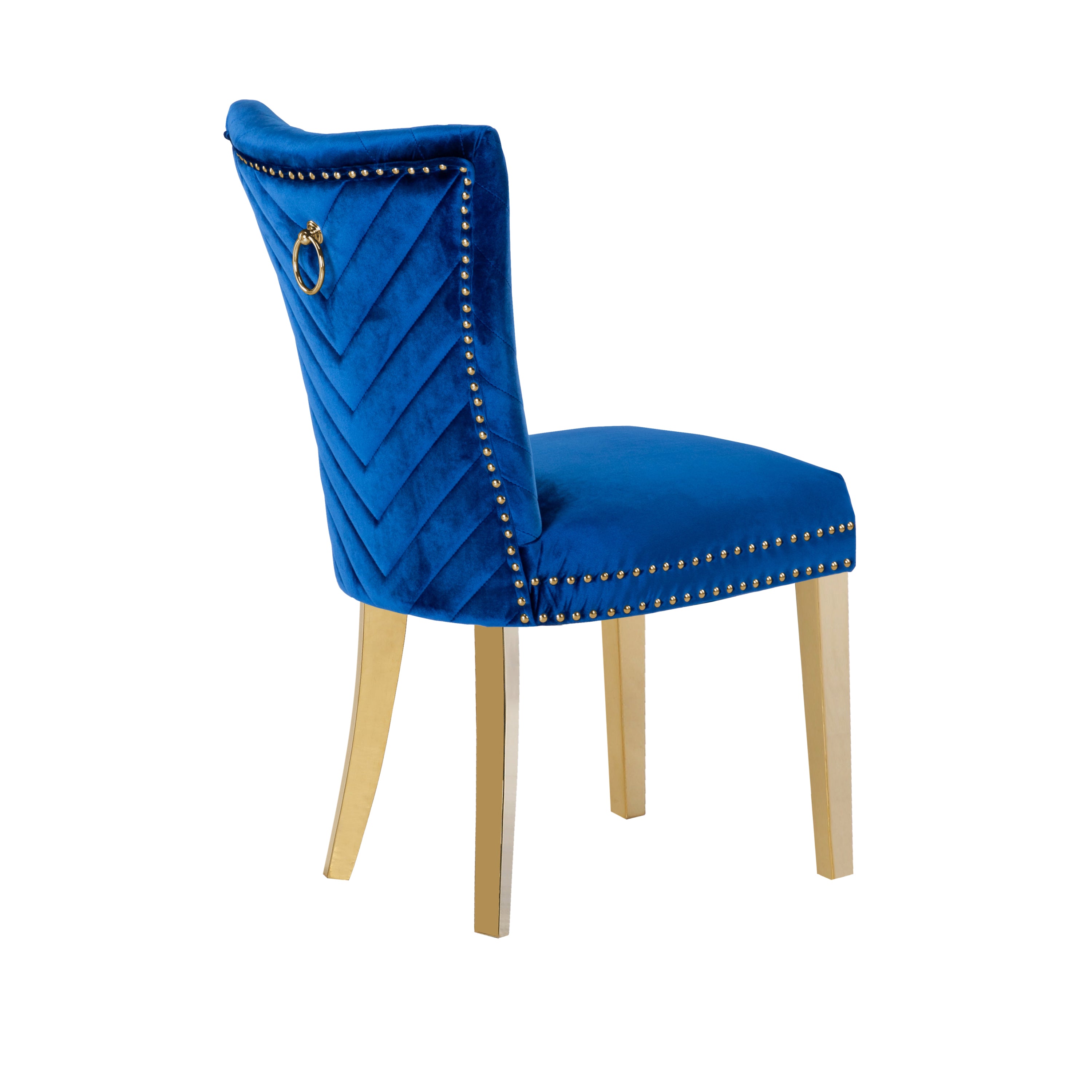 Eva 2 Piece Gold Legs Dining Chairs Finished with Velvet Fabric in Blue