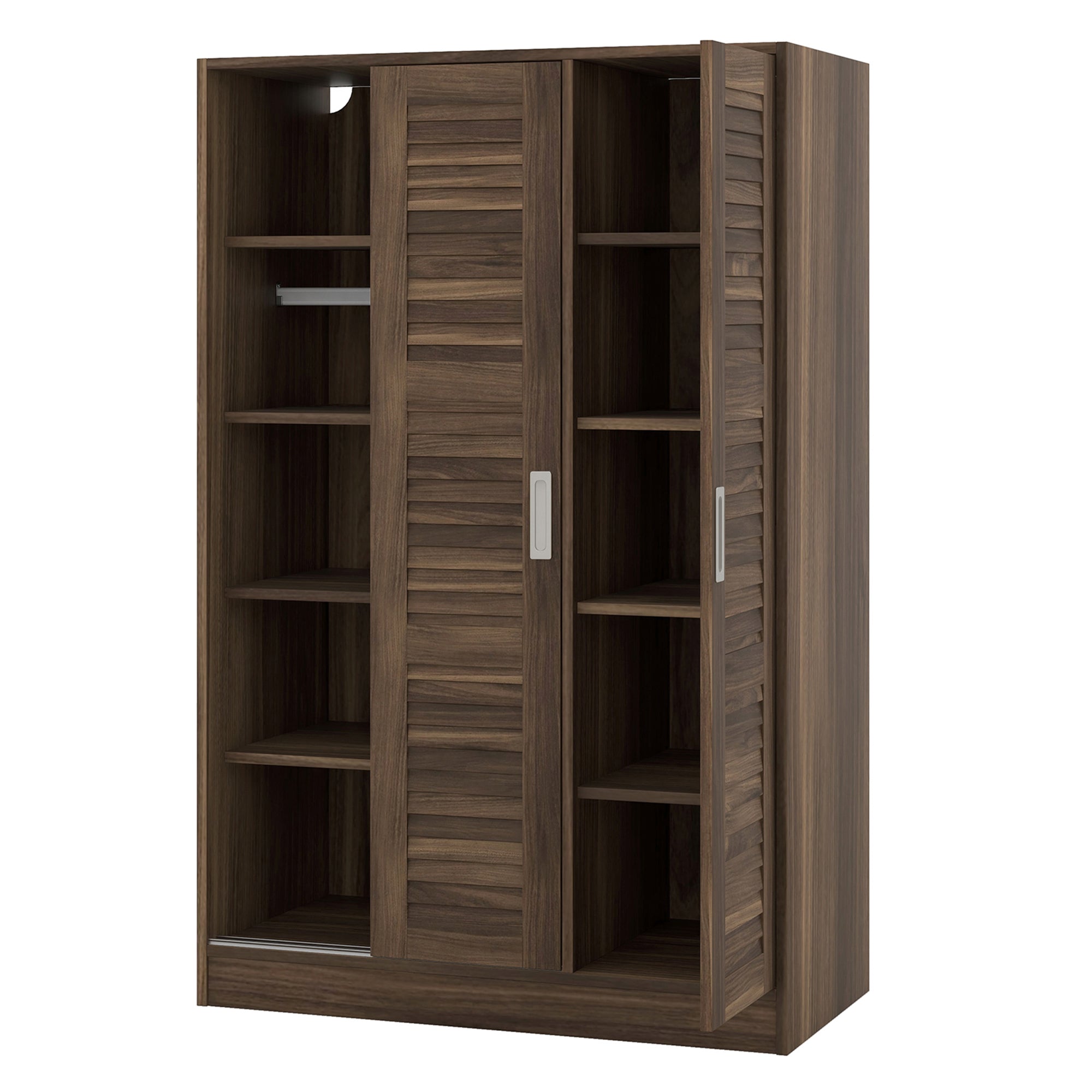 3-Door Shutter Wardrobe with shelves, Walnut