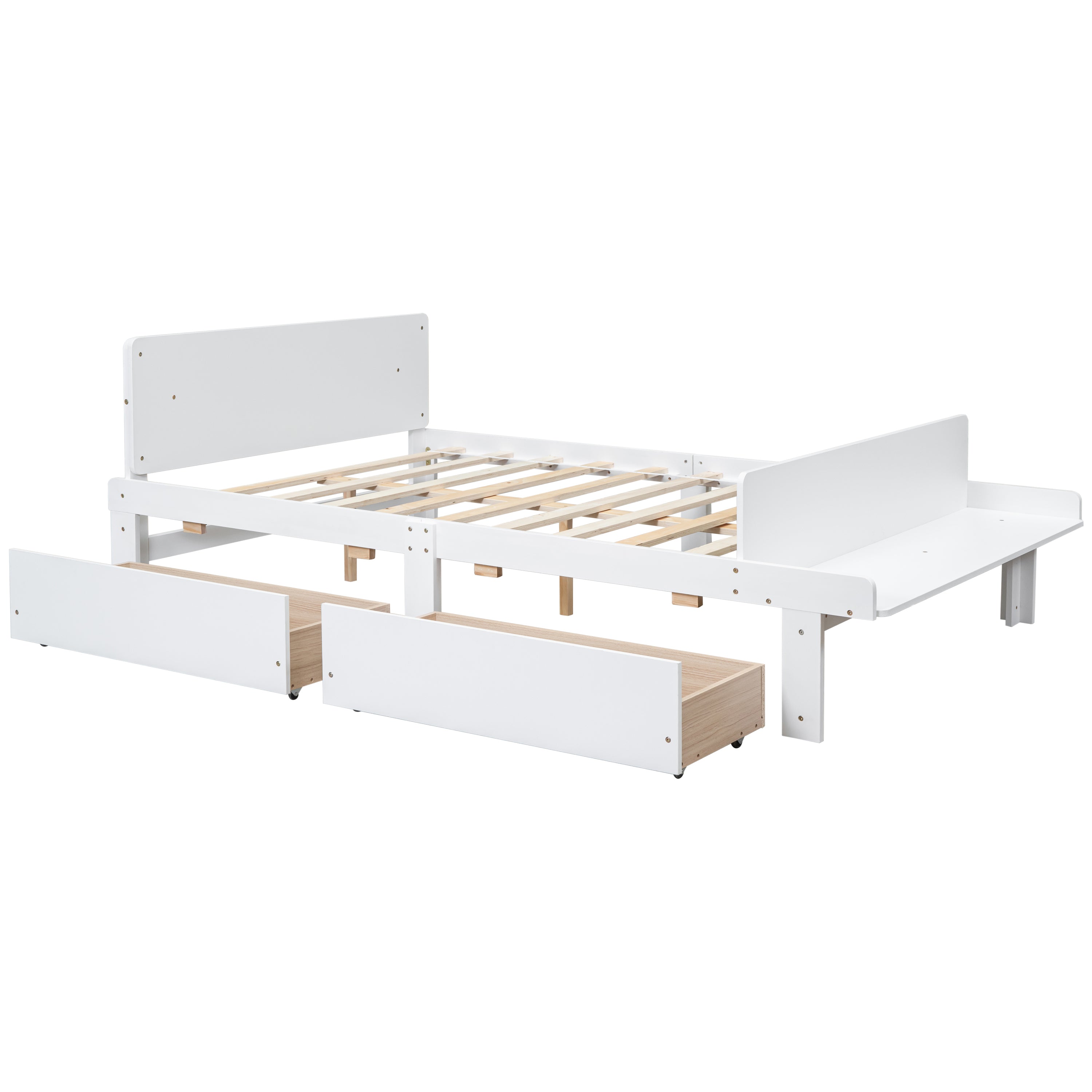 Full Bed with Footboard Bench,2 drawers,White