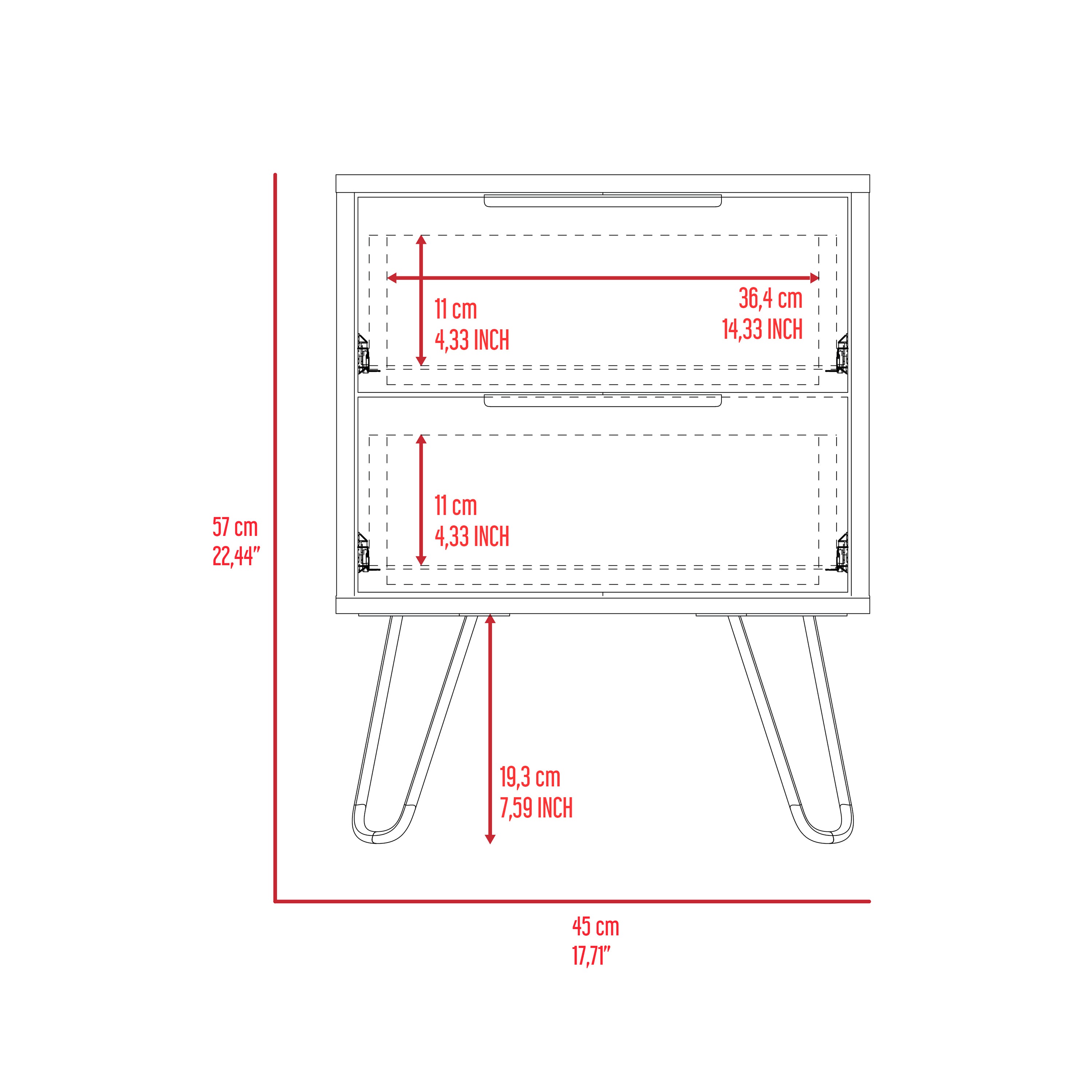 Nightstand Skyoner 2, Harpin Legs, Two Drawers, Black Wengue Finish