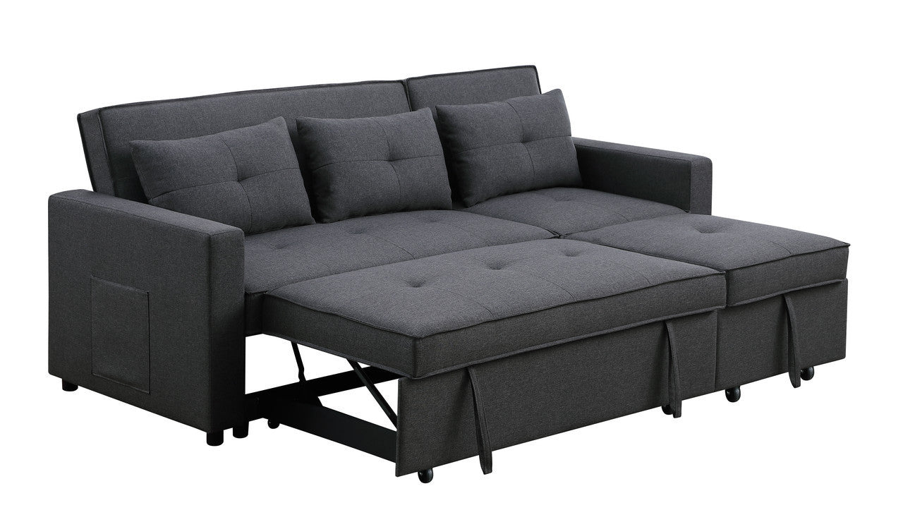 Zoey Dark Gray Linen Convertible Sleeper Sofa with Side Pocket