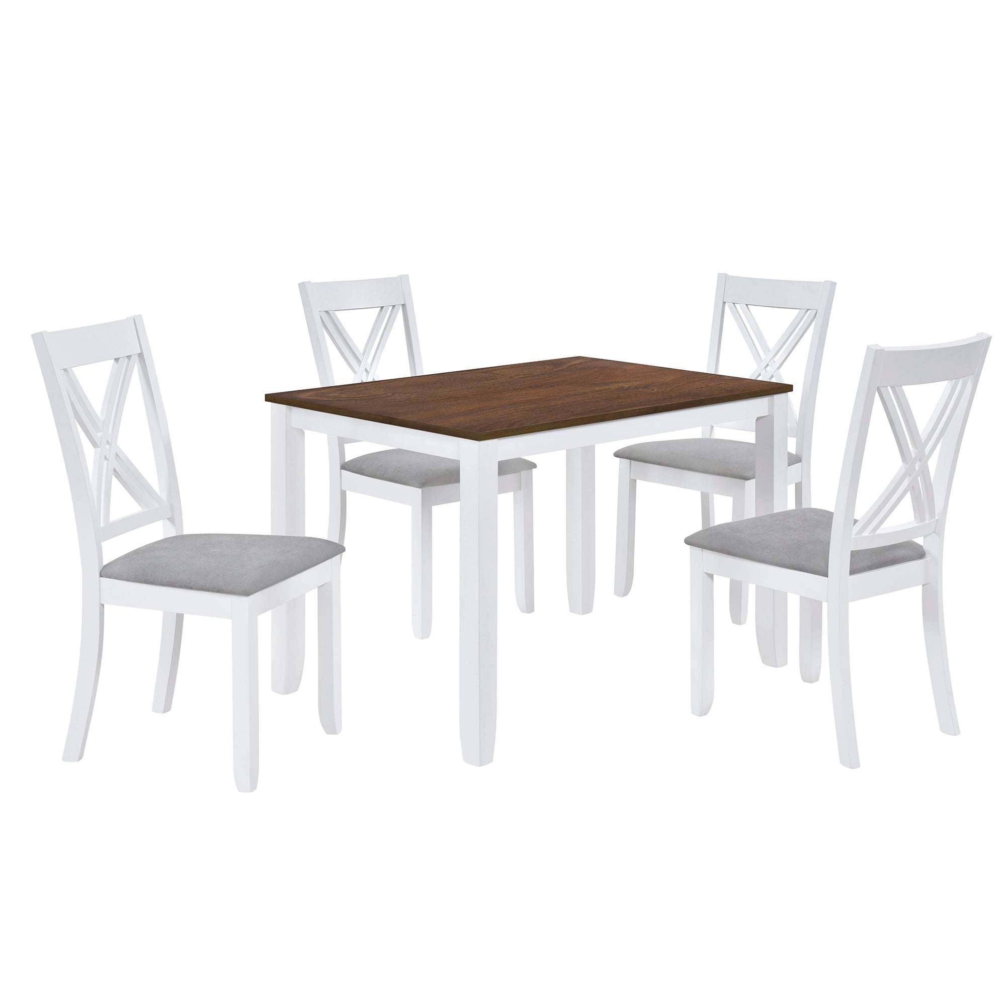 TOPMAX Rustic Minimalist Wood 5-Piece Dining Table Set with 4 X-Back Chairs for Small Places, White