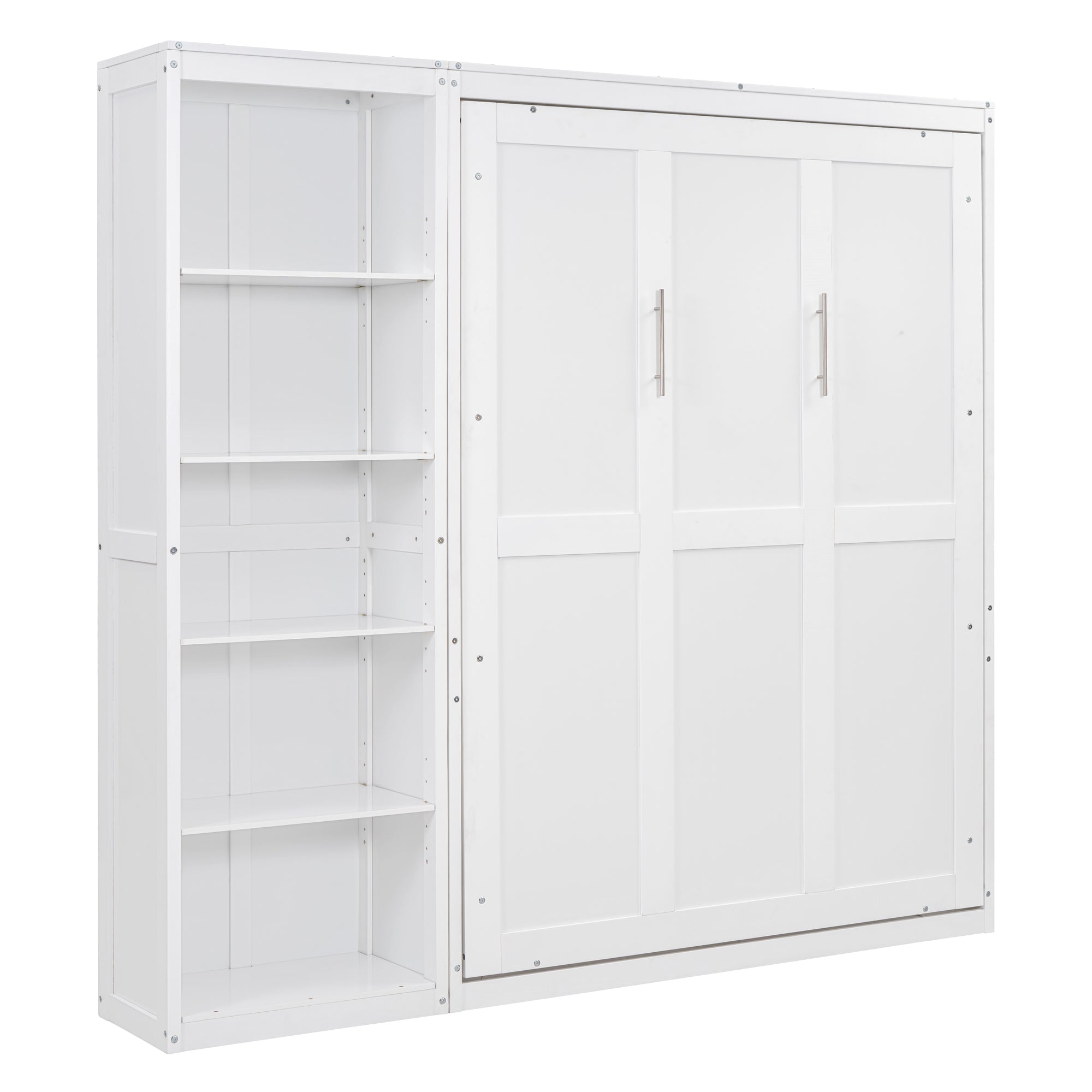 Full Size Murphy Bed Wall Bed with Shelves,White