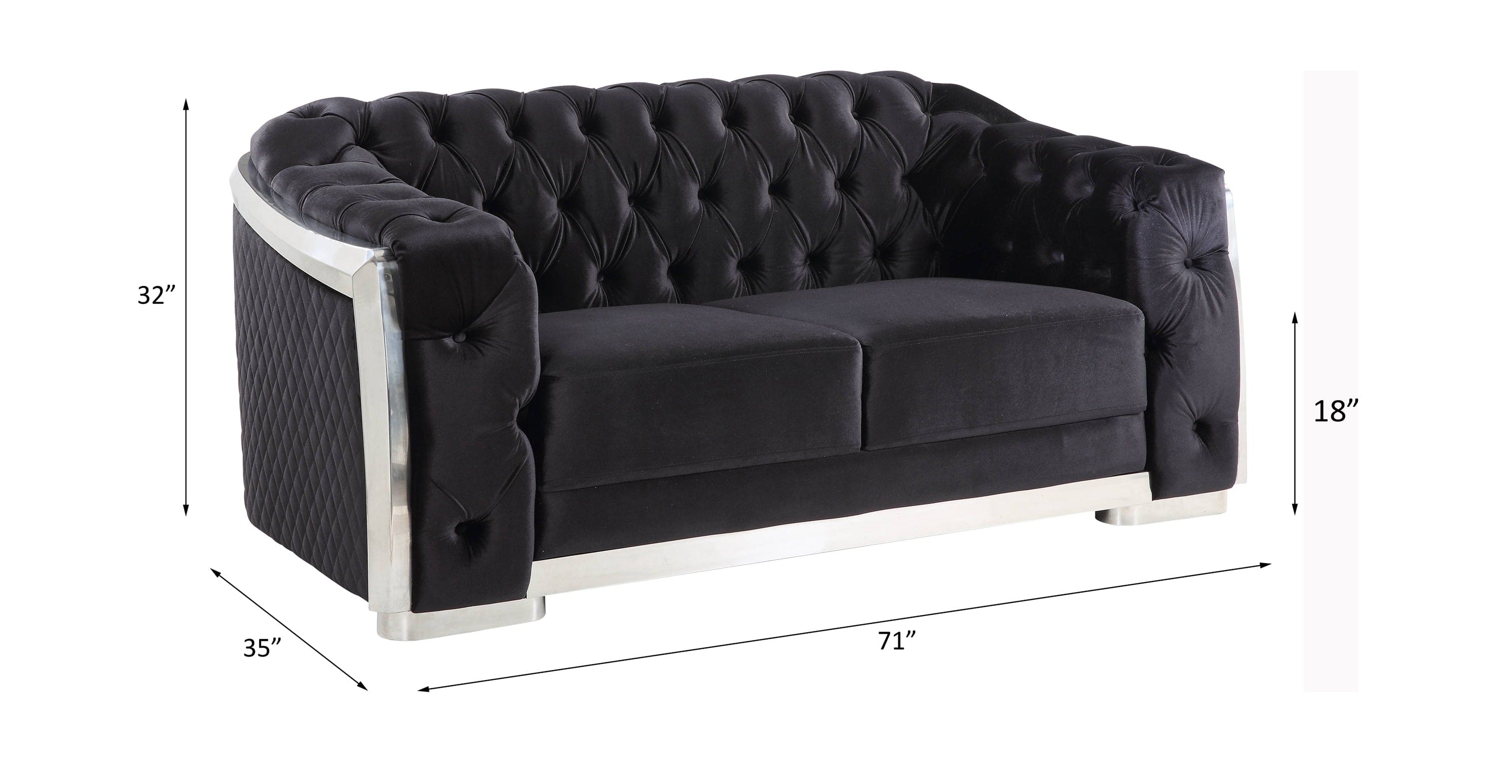 ACME Pyroden Loveseat in Black Velvet & Chrome Finish LV00297