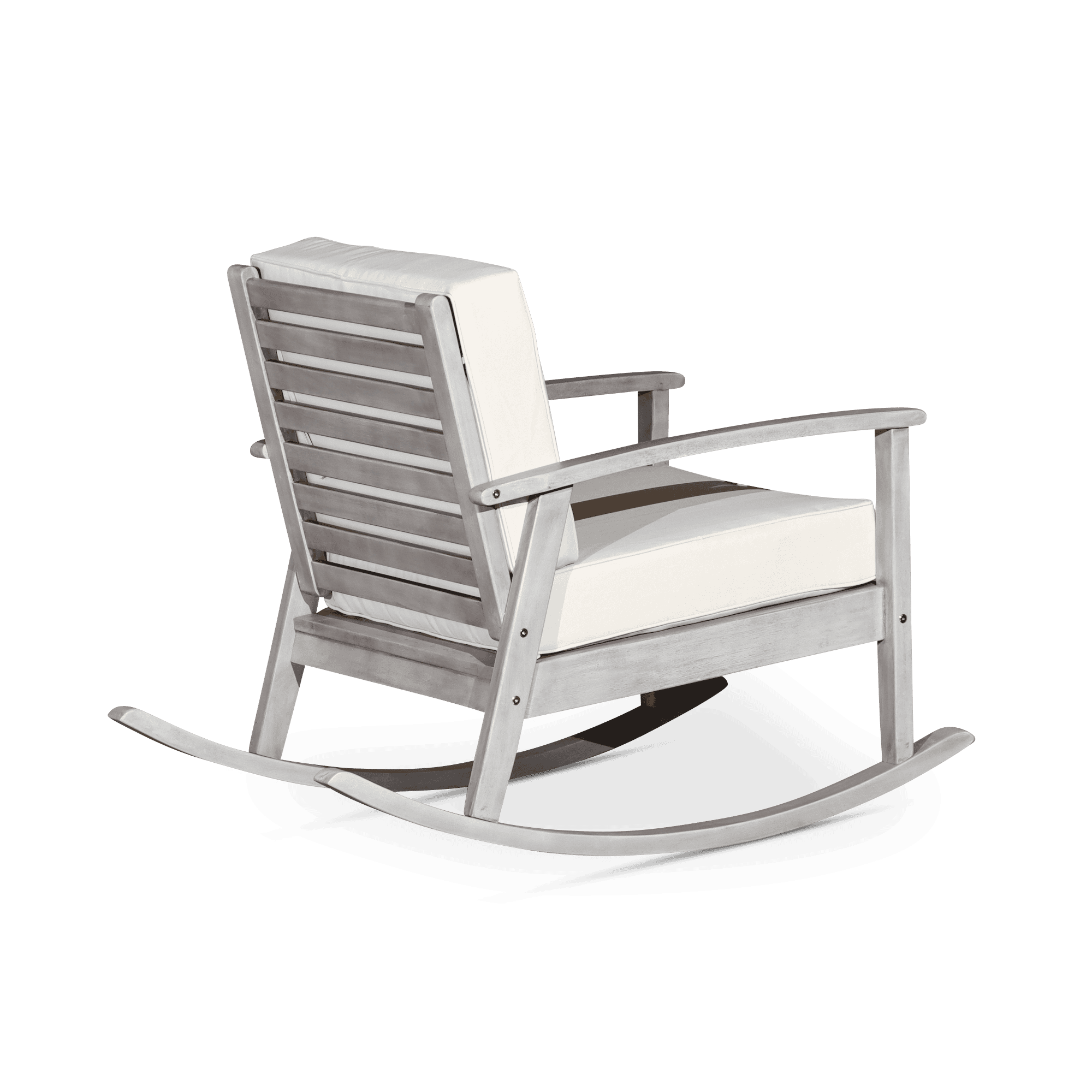 Eucalyptus Rocking Chair with Cushions, Silver Gray Finish, Dark Green Cushions