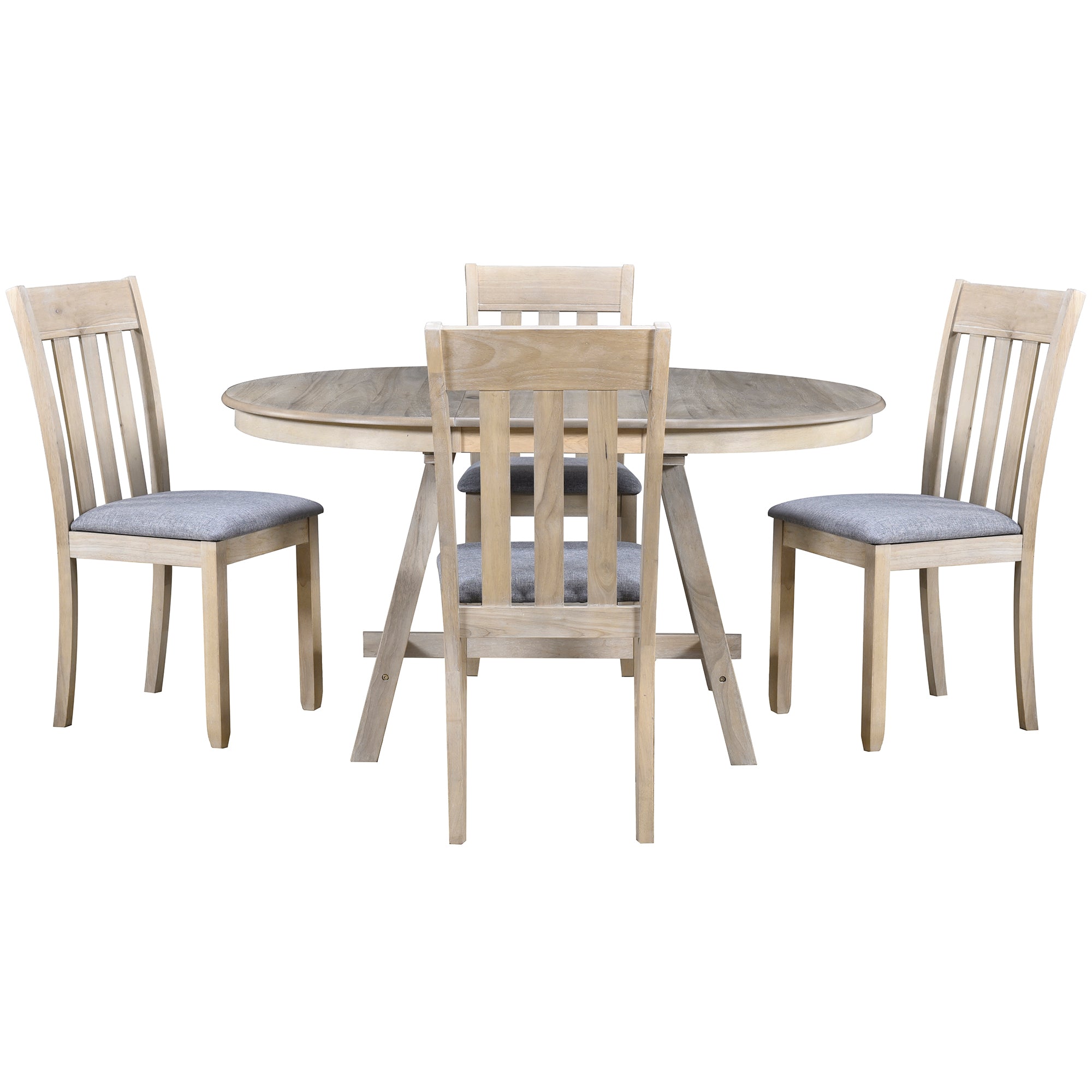 TREXM 5-Piece Wood Dining Table Set Round Extendable Dining Table with 4 Dining Chairs, Dining Room Table Set for 4 person for Dining Room (Natural Wood Wash)