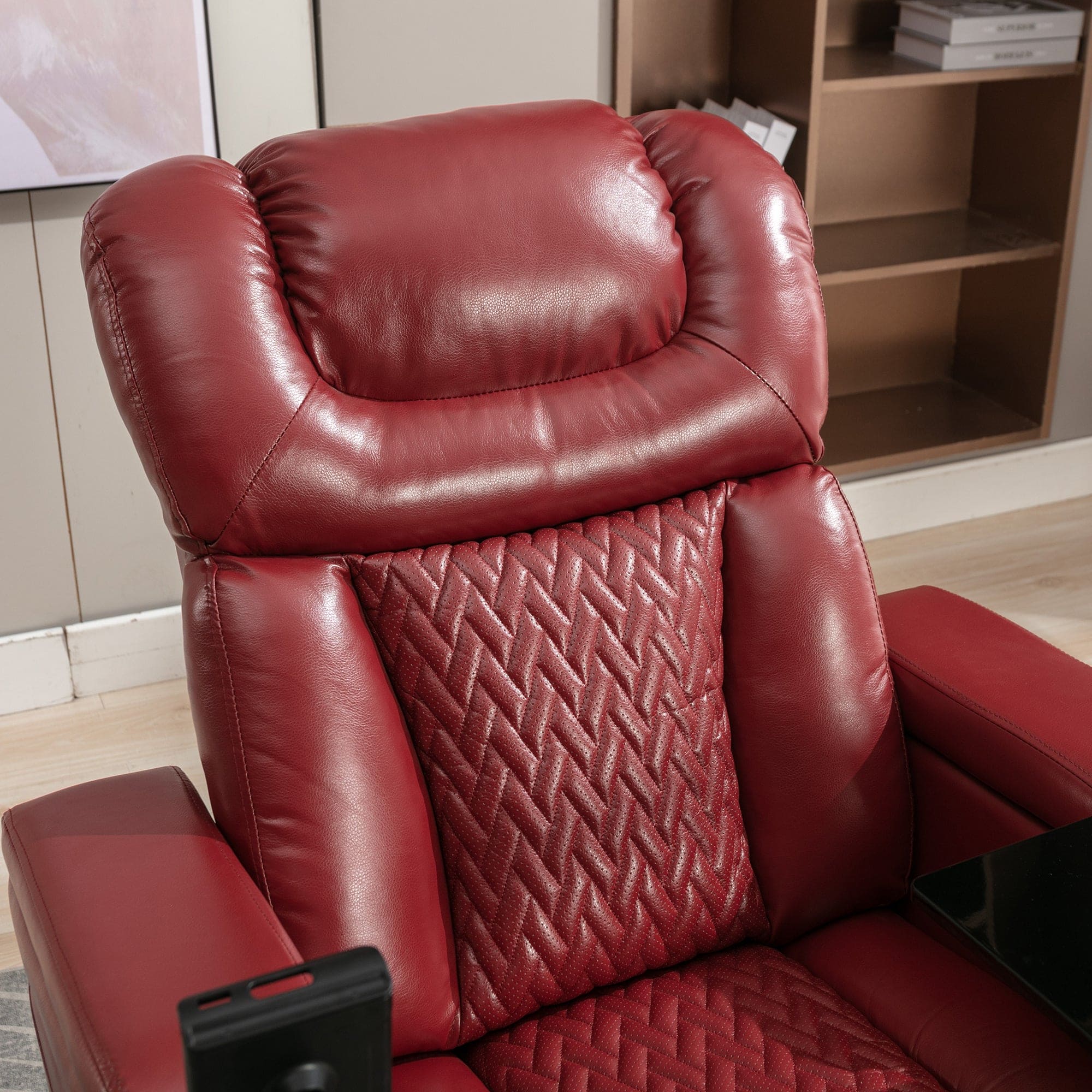 270 Degree Swivel PU Leather Power Recliner Individual Seat Home Theater Recliner with  Comforable Backrest, Tray Table,  Phone Holder, Cup Holder,  USB Port, Hidden Arm Storage for Living Room, Red