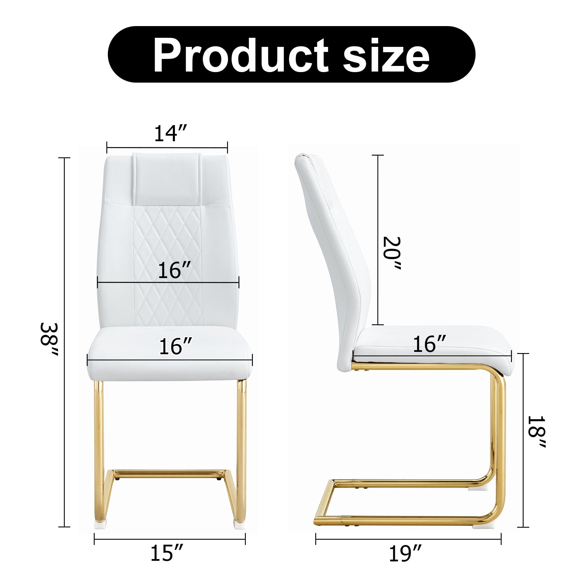 Modern dining chairs, dining room chairs, and golden leg cushioned chairs made of artificial leather, suitable for kitchens, living rooms, bedrooms, and offices. Set of 4 pieces (white+PU)C-001