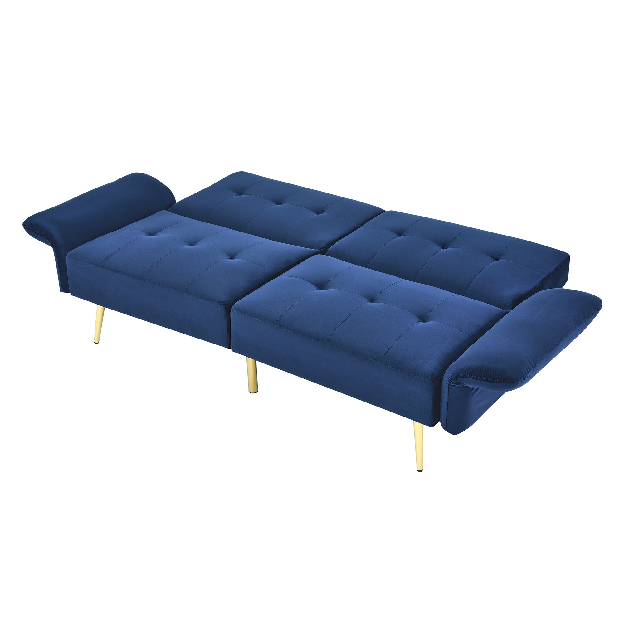 78" Italian Velvet Futon Sofa Bed, Convertible Sleeper Loveseat Couch with Folded Armrests and Storage Bags for Living Room and Small Space, Navy 280g velvet