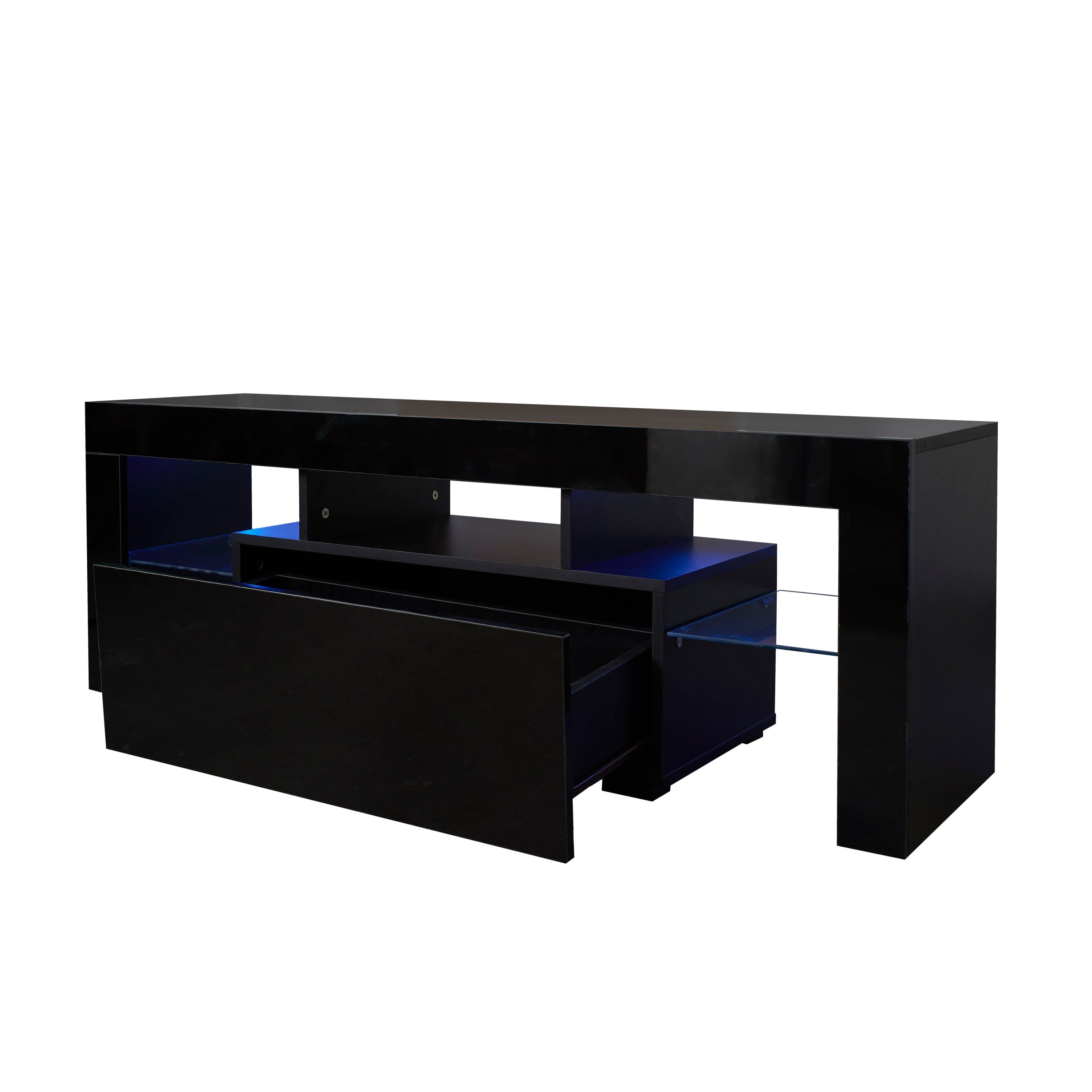 Black TV Stand with LED RGB Lights,Flat Screen TV Cabinet, Gaming Consoles - in Lounge Room, Living Room and Bedroom(Black)