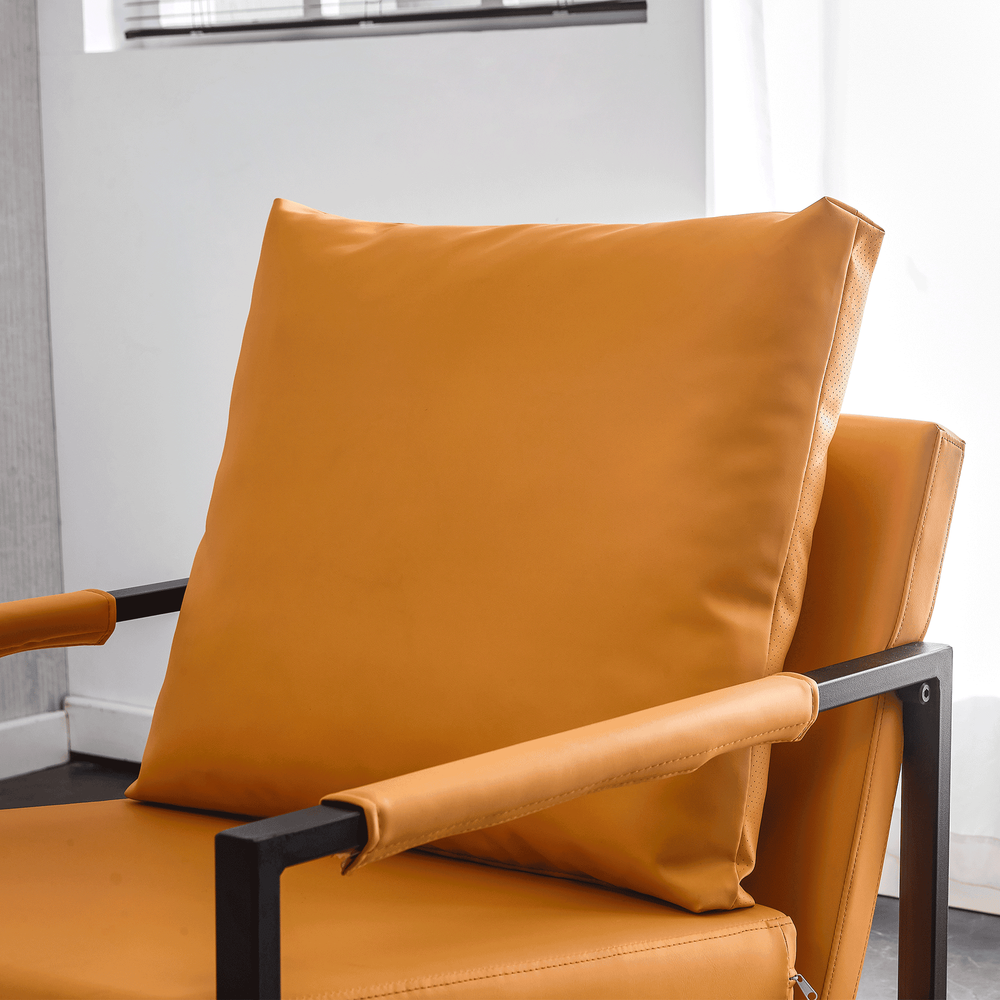 PU Leather Accent Arm Chair Mid Century Upholstered Armchair with Metal Frame Extra-Thick Padded Backrest and Seat Cushion Sofa Chairs for Living Room ( orange PU Leather + Metal Frame + Foam)SF-008