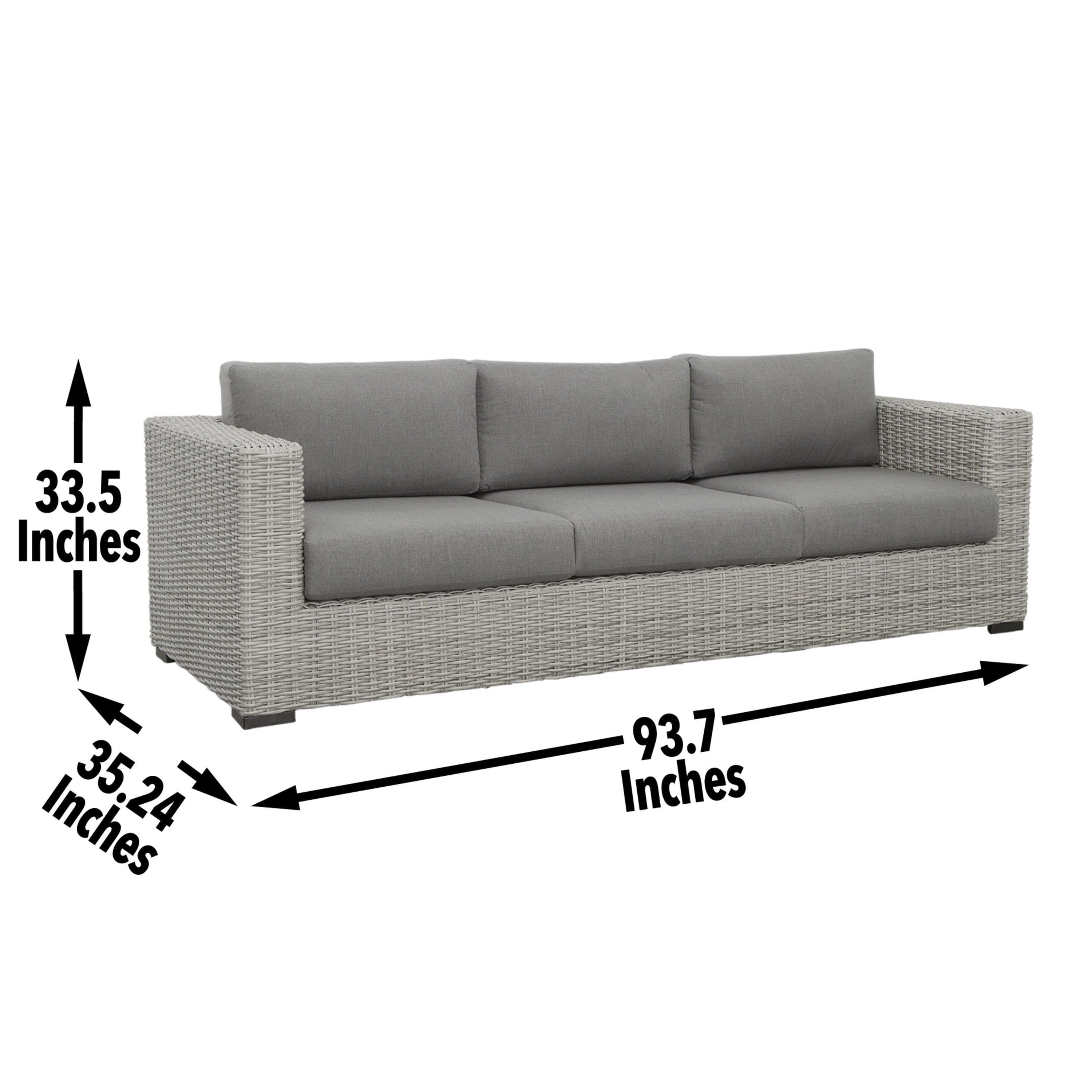 Deep Cushioned Outdoor Sofa w/ Half Round Wicker - HDPE Resin Wicker, Solution-Dyed Acrylic Covers