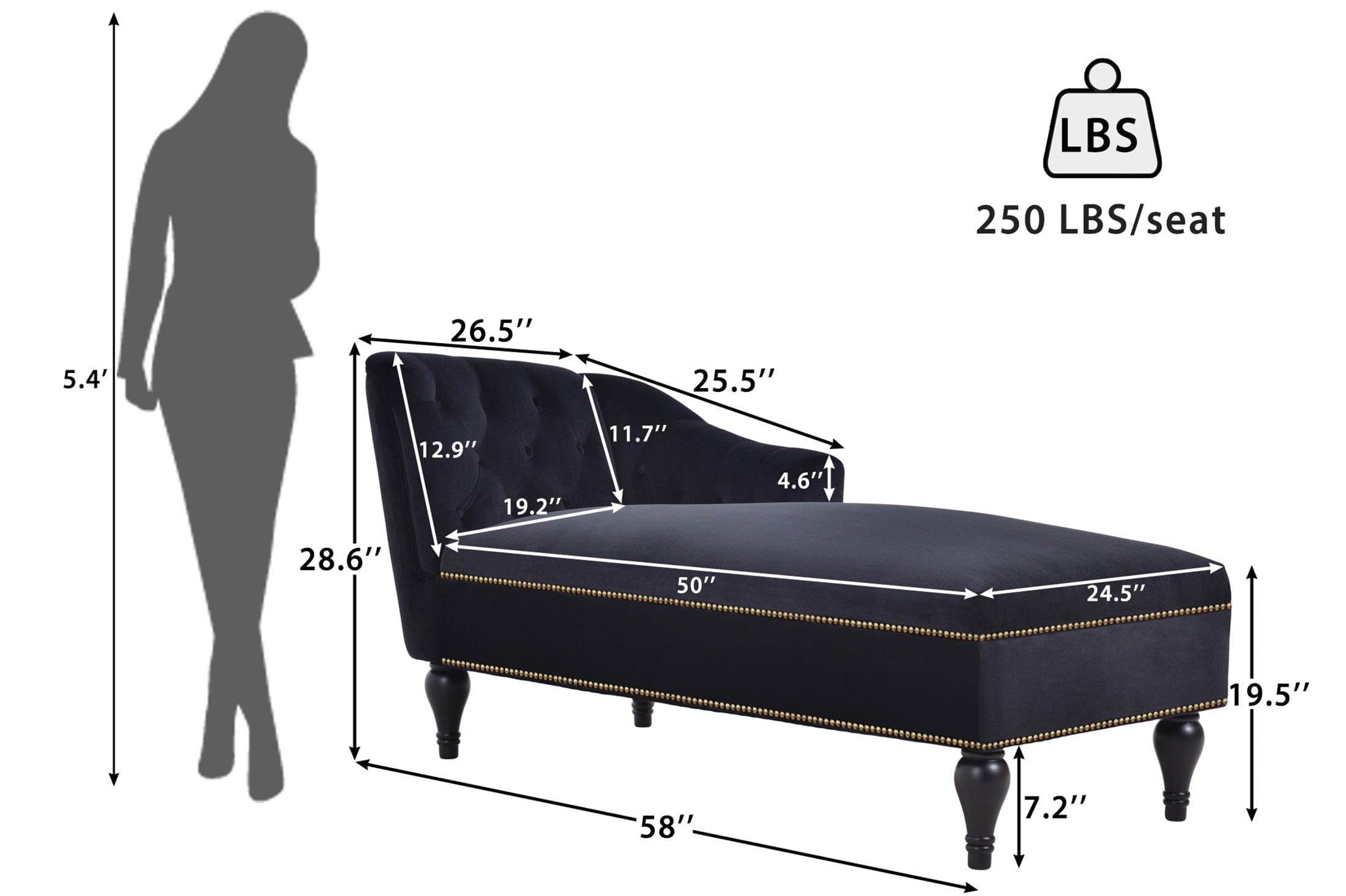 [New+Video] 58''Velvet Chaise Lounge,Button Tufted Right Arm Facing Lounge Chair with Nailhead Trim & Solid Wood Legs for Living Room or Office,Sleeper Lounge Sofa (New style of WF284880AAB)