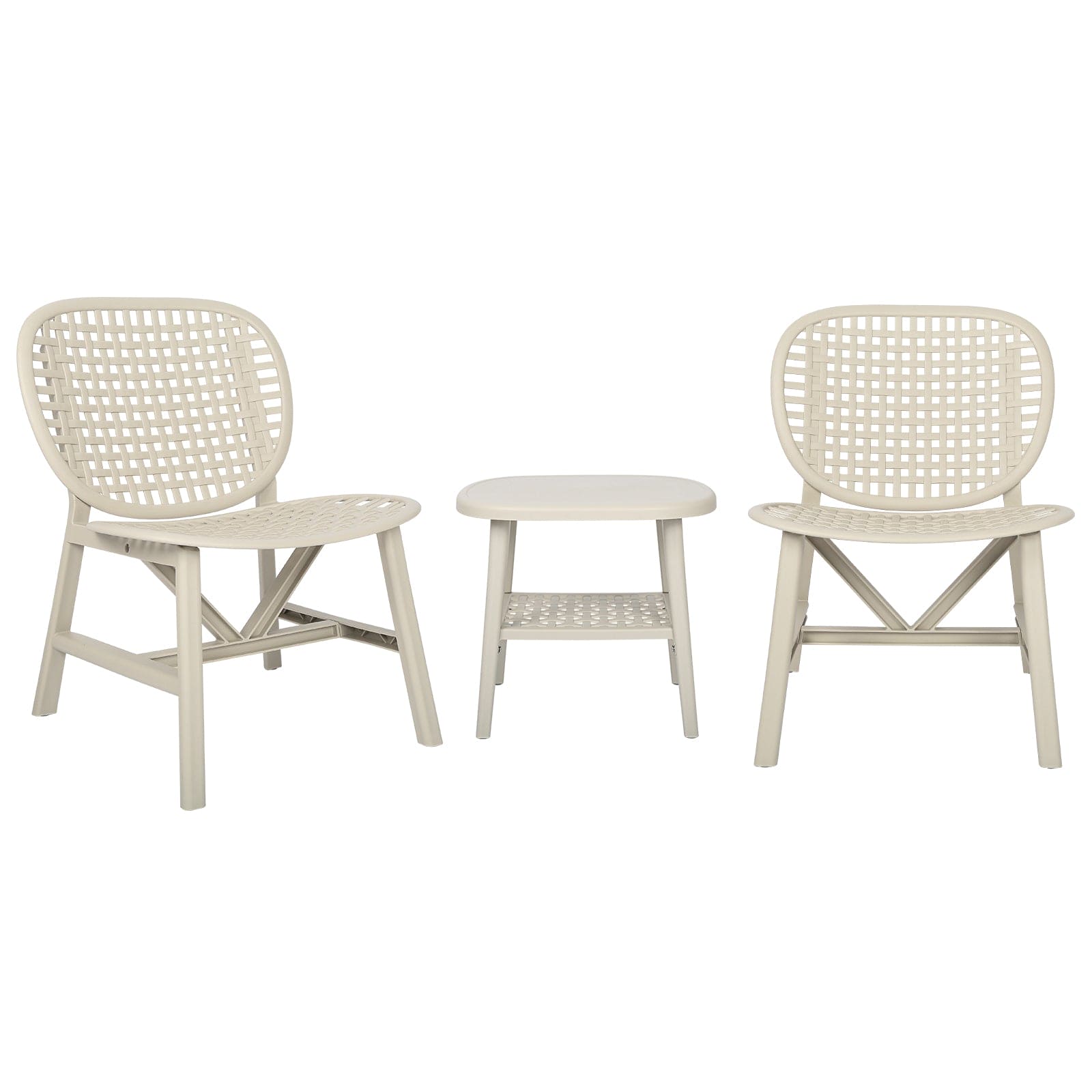 3 Pieces Hollow Design Retro Patio Table Chair Set White