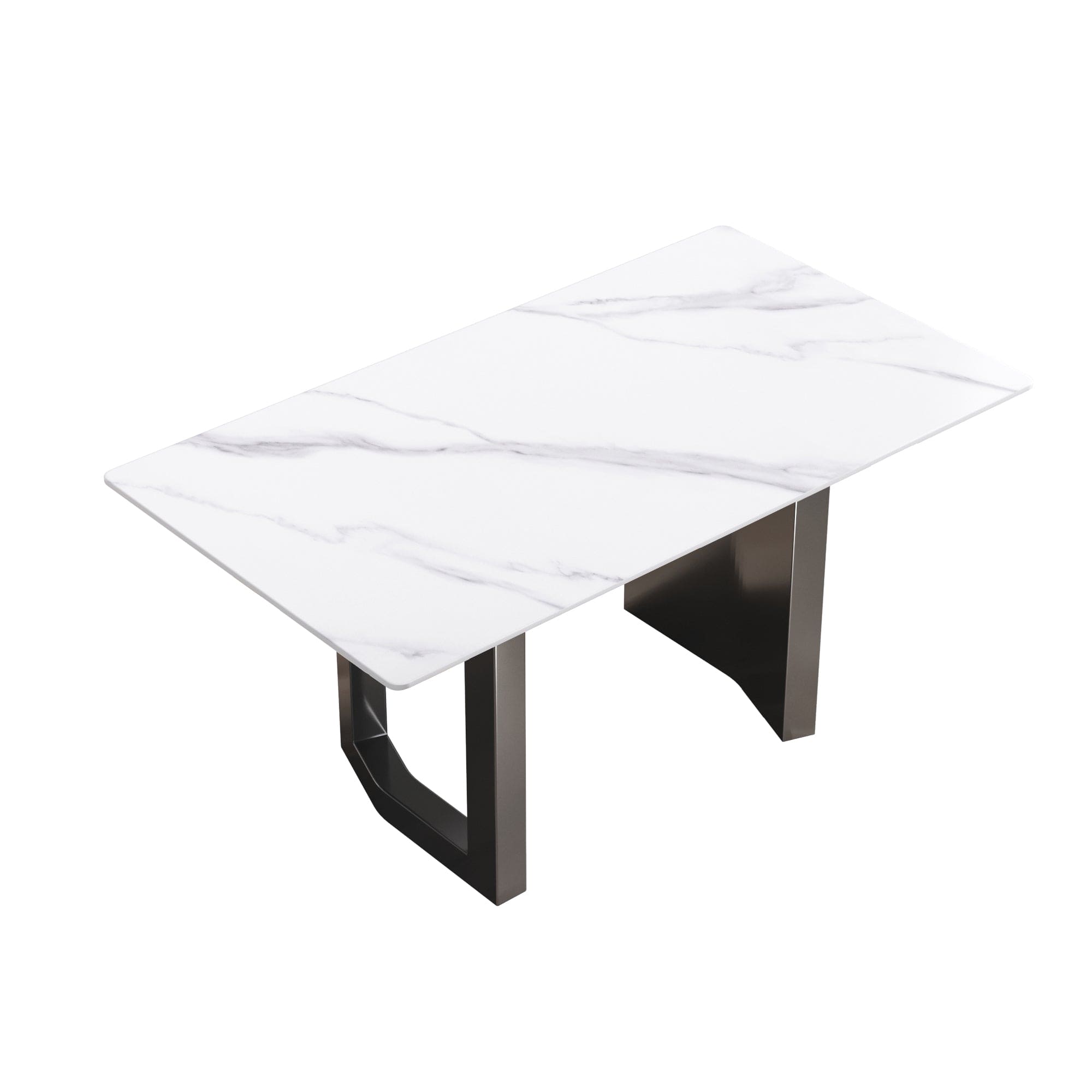 63"Modern artificial stone white straight edge black metal leg dining table -6 people