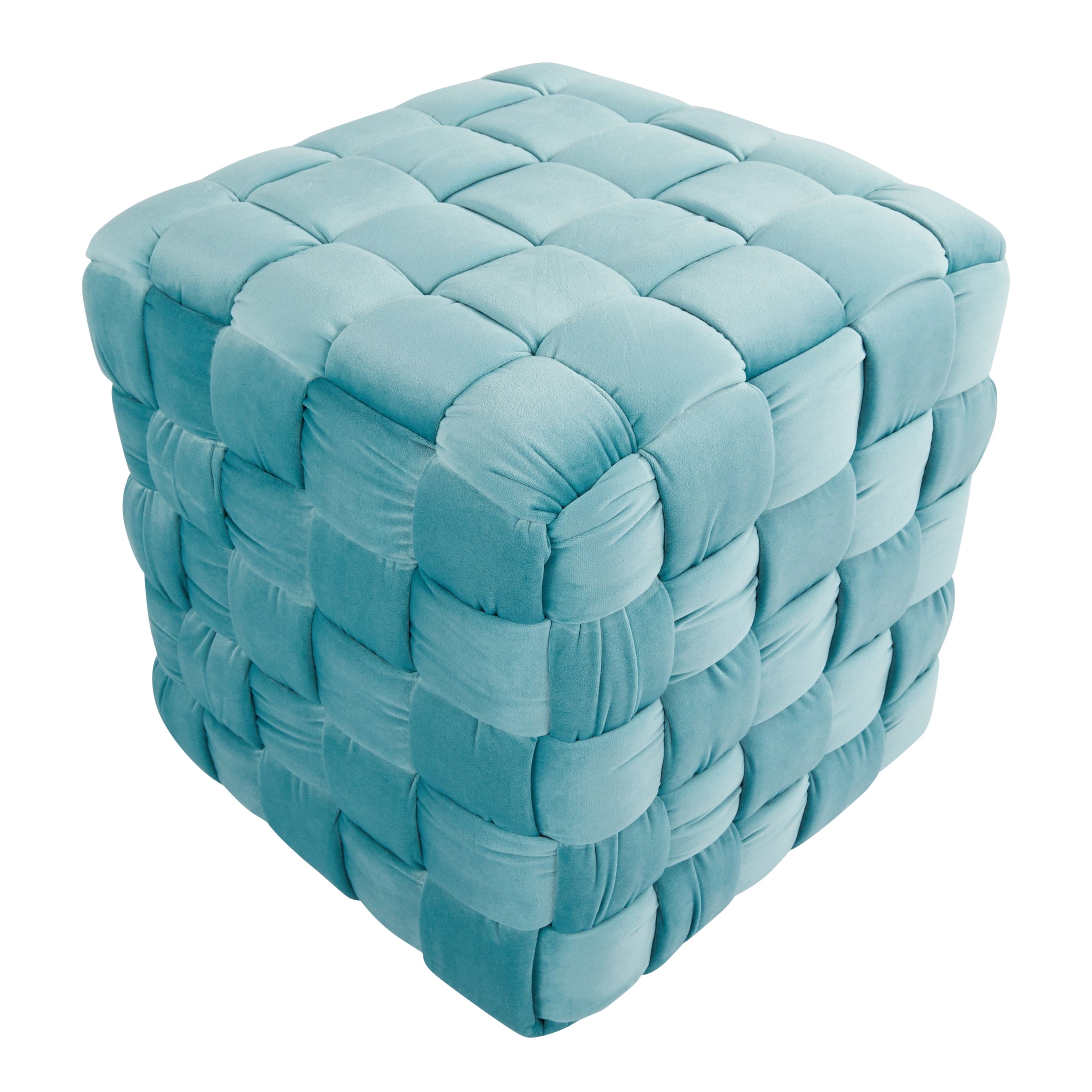 Square Braided 16" Ottoman in Ice Blue Velvet by LumiSource