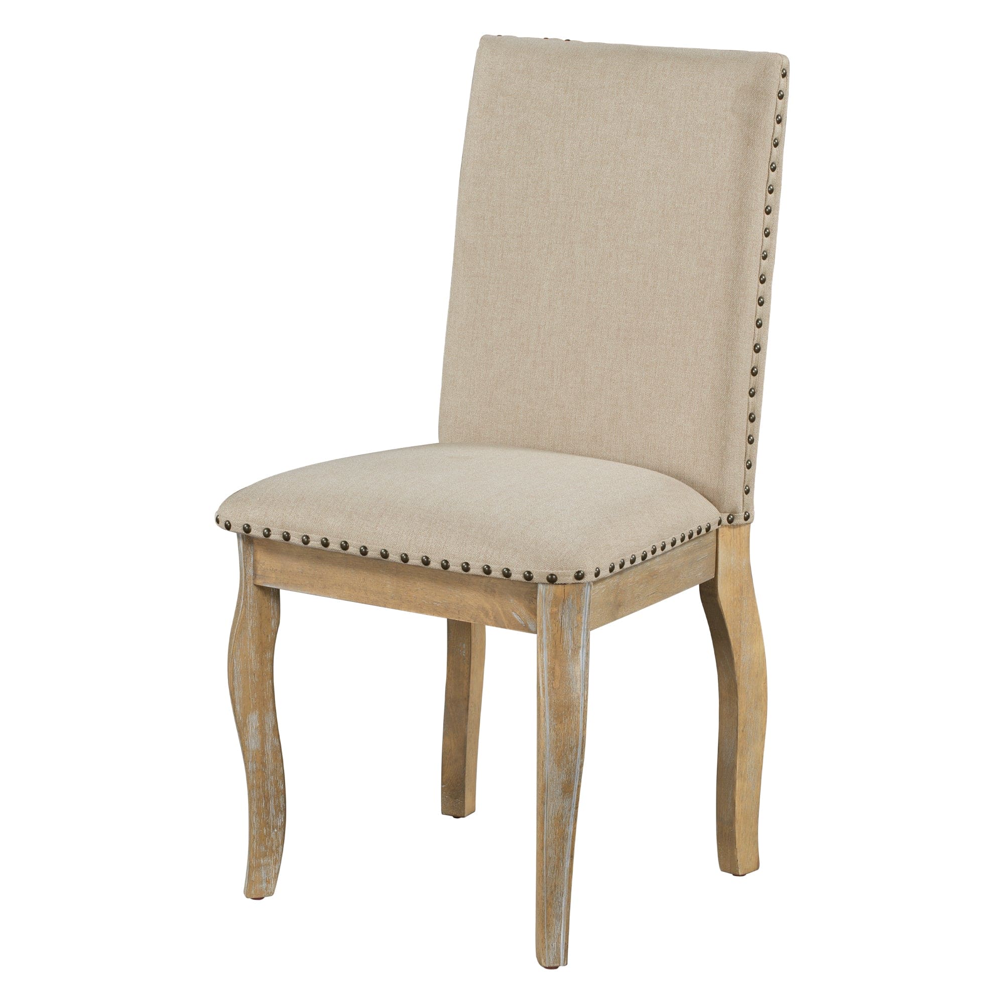 TREXM Set of 4 Dining chairs Wood Upholstered Fabirc Dining Room Chairs with Nailhead (Natural Wood Wash)