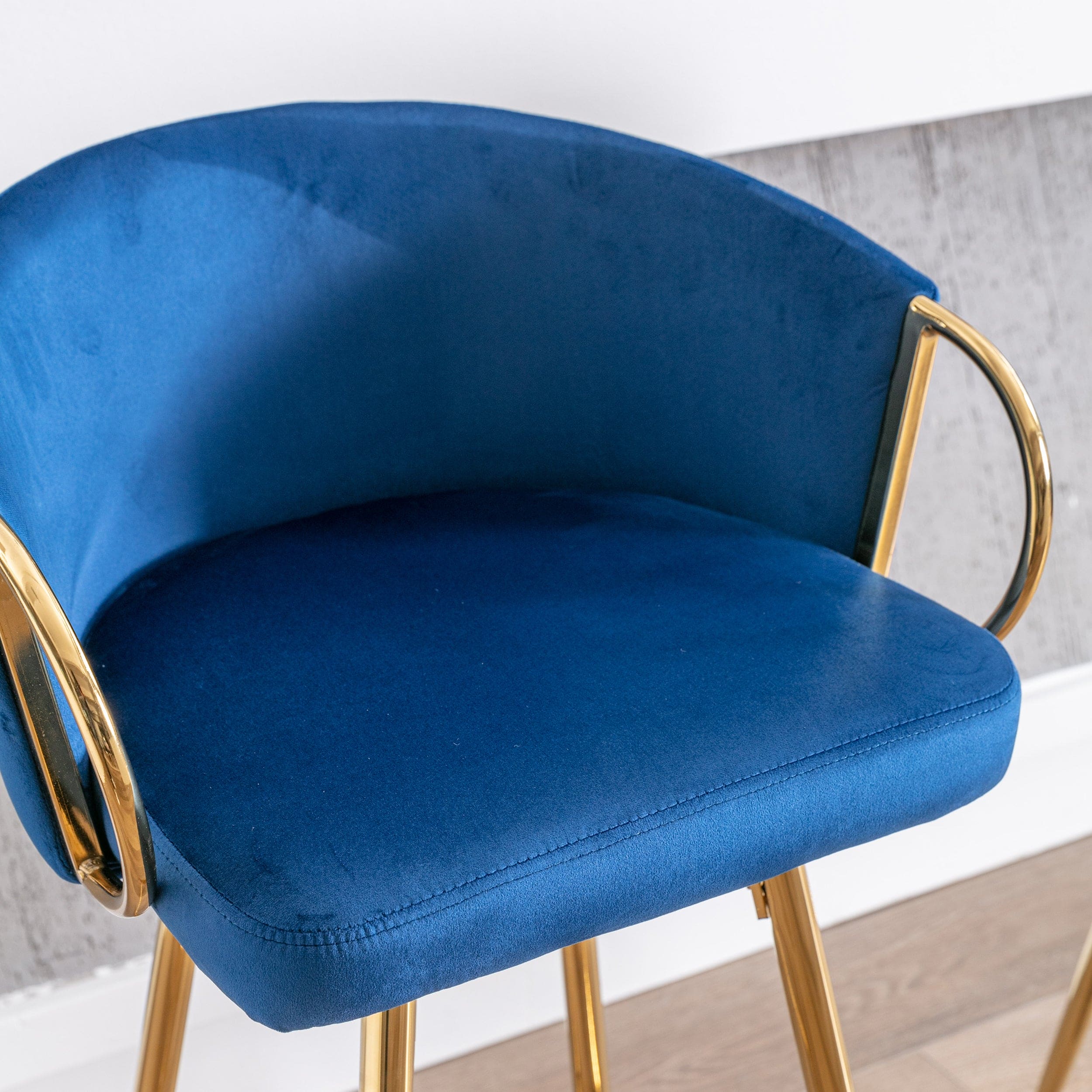 30 Inch Set of 2 Bar Stools,with Chrome Footrest and Base Velvet + Golden Leg Simple Bar Stool,BLUE