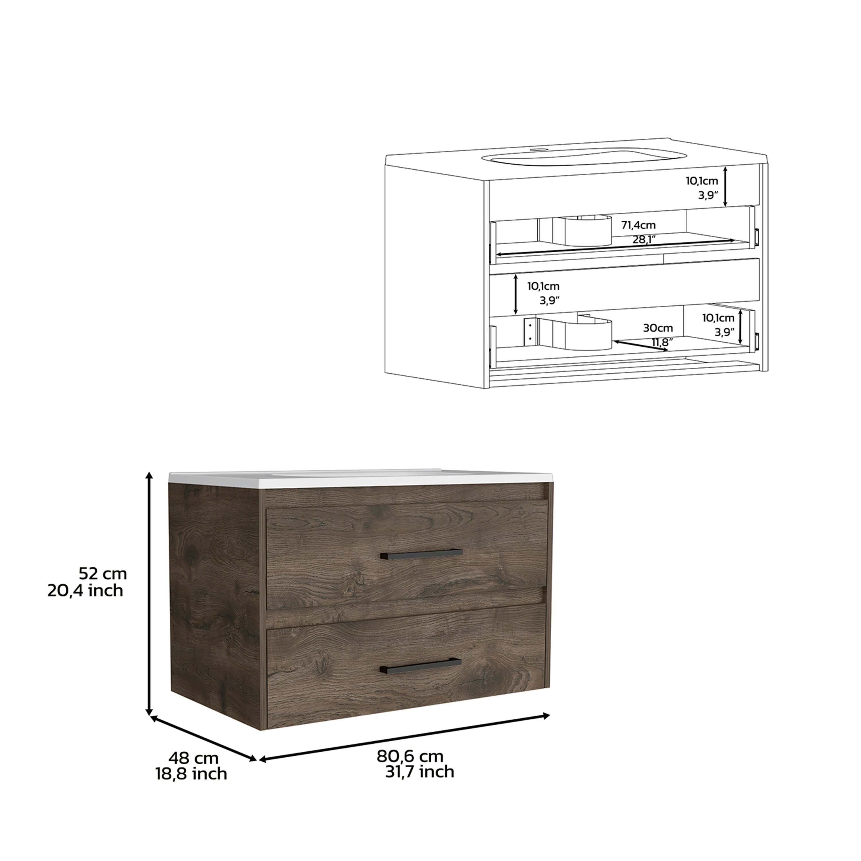 DEPOT E-SHOP Cardova Floating Vanity Bathroom with 2-Drawers, Dark Brown / White