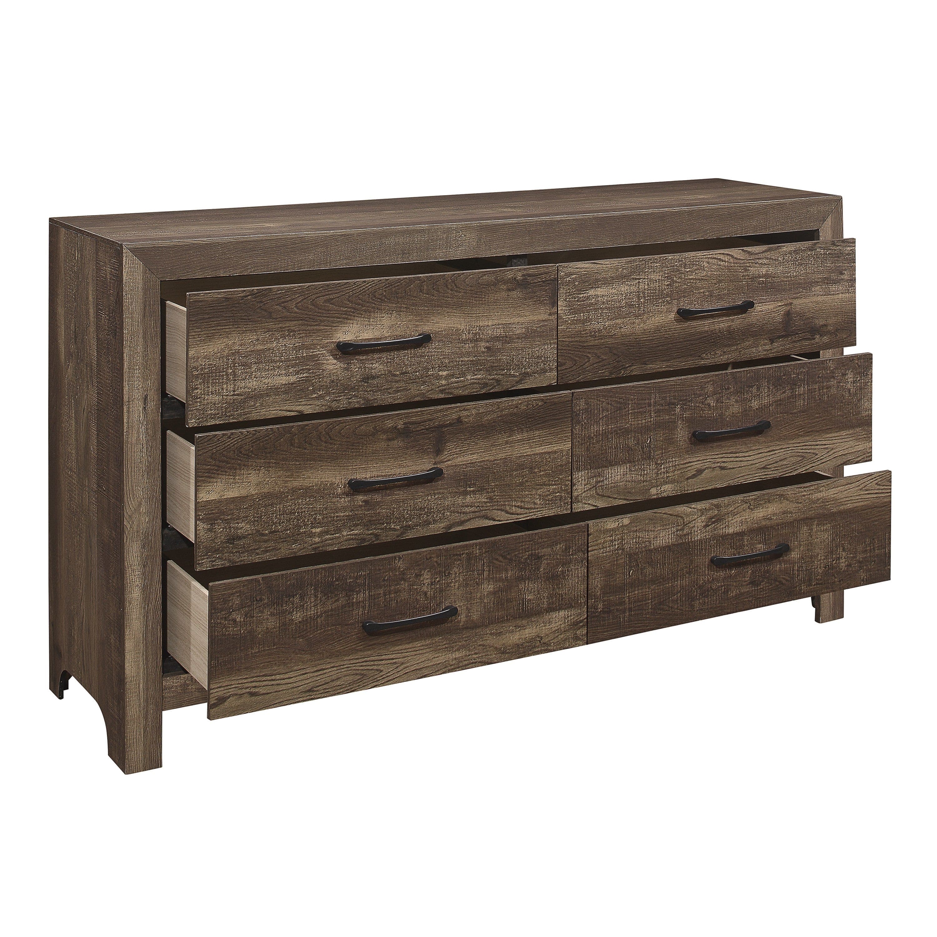 Rustic Brown Finish 1pc Dresser Black Handles Wooden Funiture Rustic Style