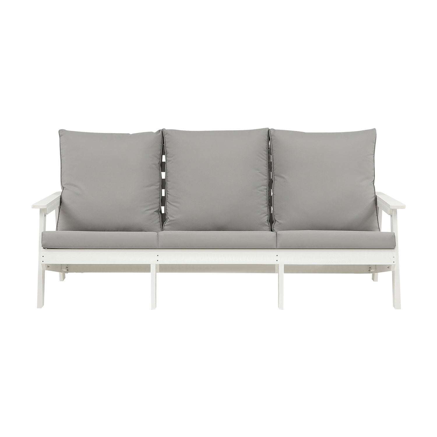 HIPS 3 Seater Sofa with Cushion, Wood Grain Outdoor Garden Sofa,White/Grey