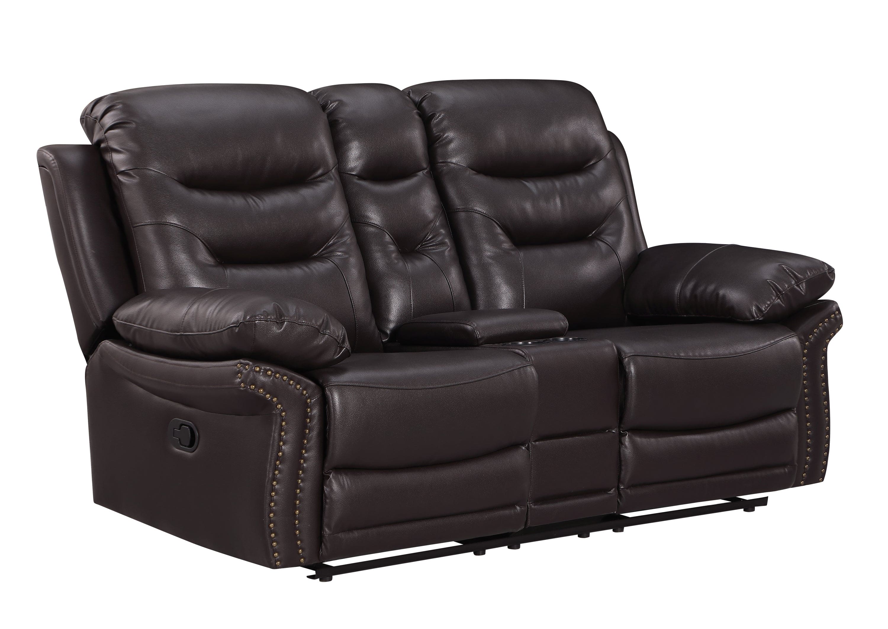 Global United  Leather Air Upholstered Reclining Console Loveseat with Fiber Back