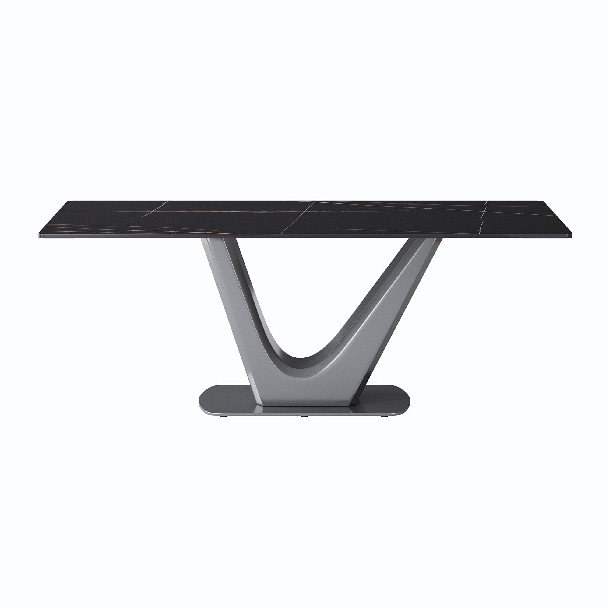 78.74 "modern artificial stone black panel gray V-shaped metal legs-can accommodate 8 people.