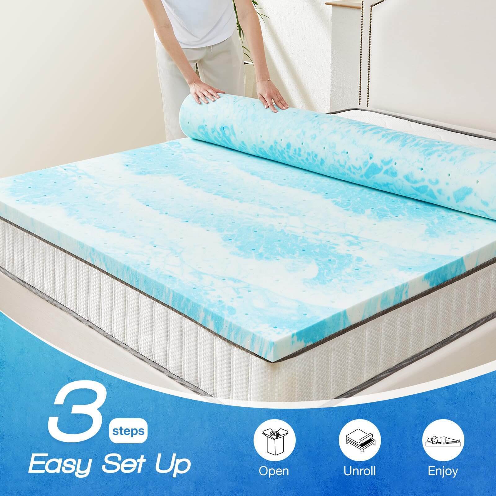 Memory Foam Cooling Gel Swirl Infused Bed Topper for Back Pain,2 Inches,Queen