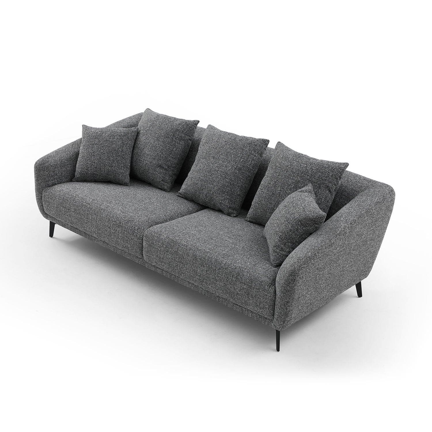 3 Seater Sofa Couch, Modern Fabric Upholstered Sofa with Three Cushions, 2 Pillows, Dark Grey