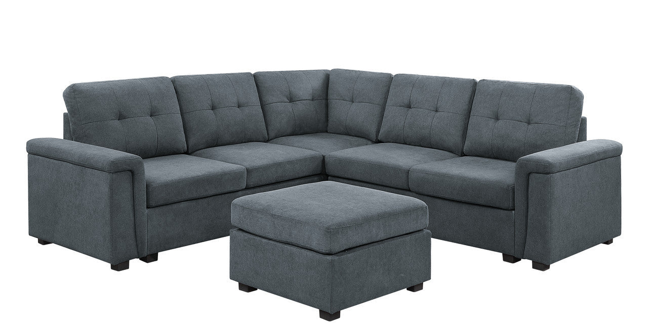 Isla Gray Woven Fabric 6-Seater Sectional Sofa with Ottoman