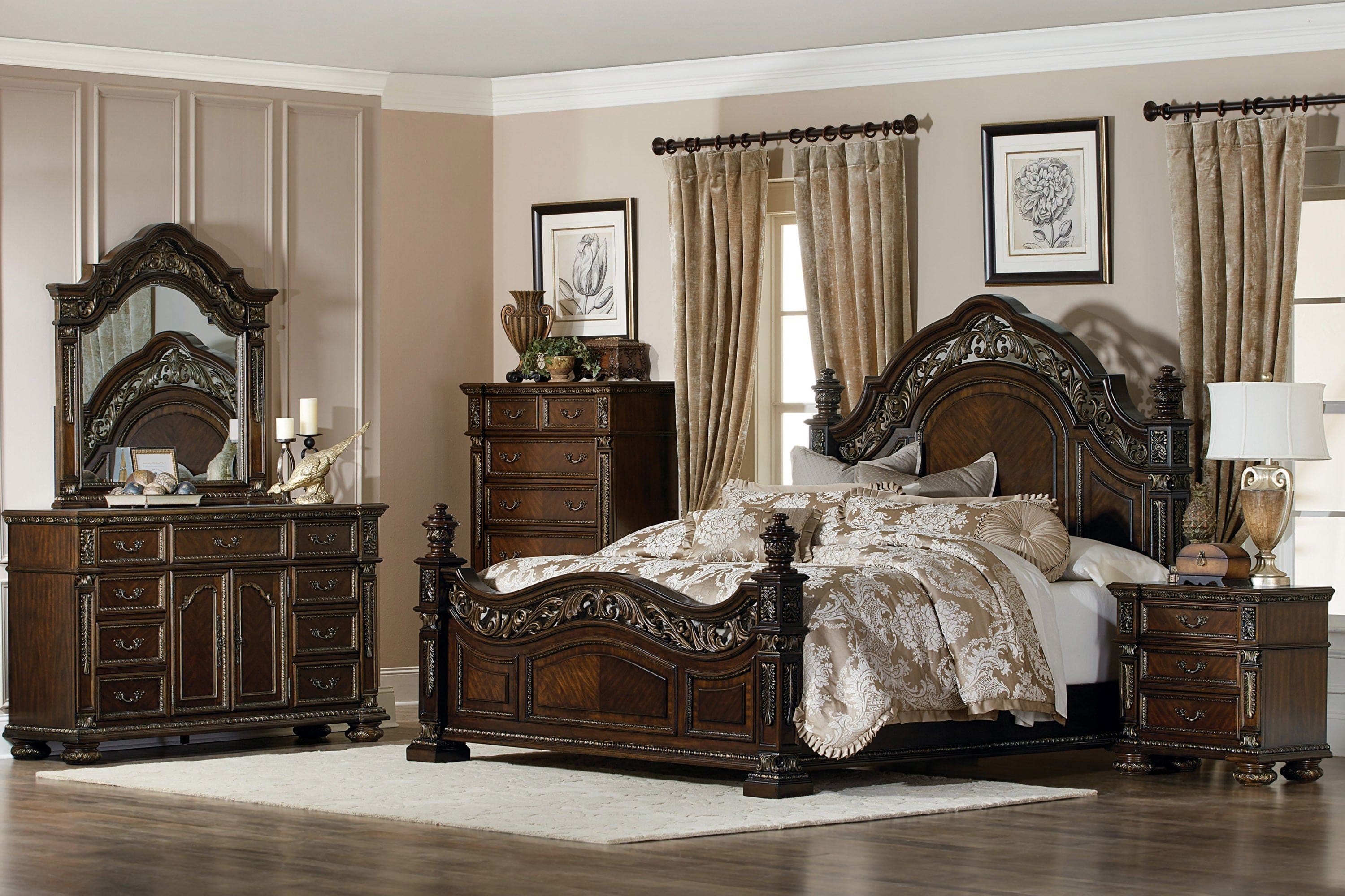 Traditional Design Dark Cherry Finish with Gold Tipping 1pc Nightstand of 3x Drawers Formal Style Bedroom Furniture