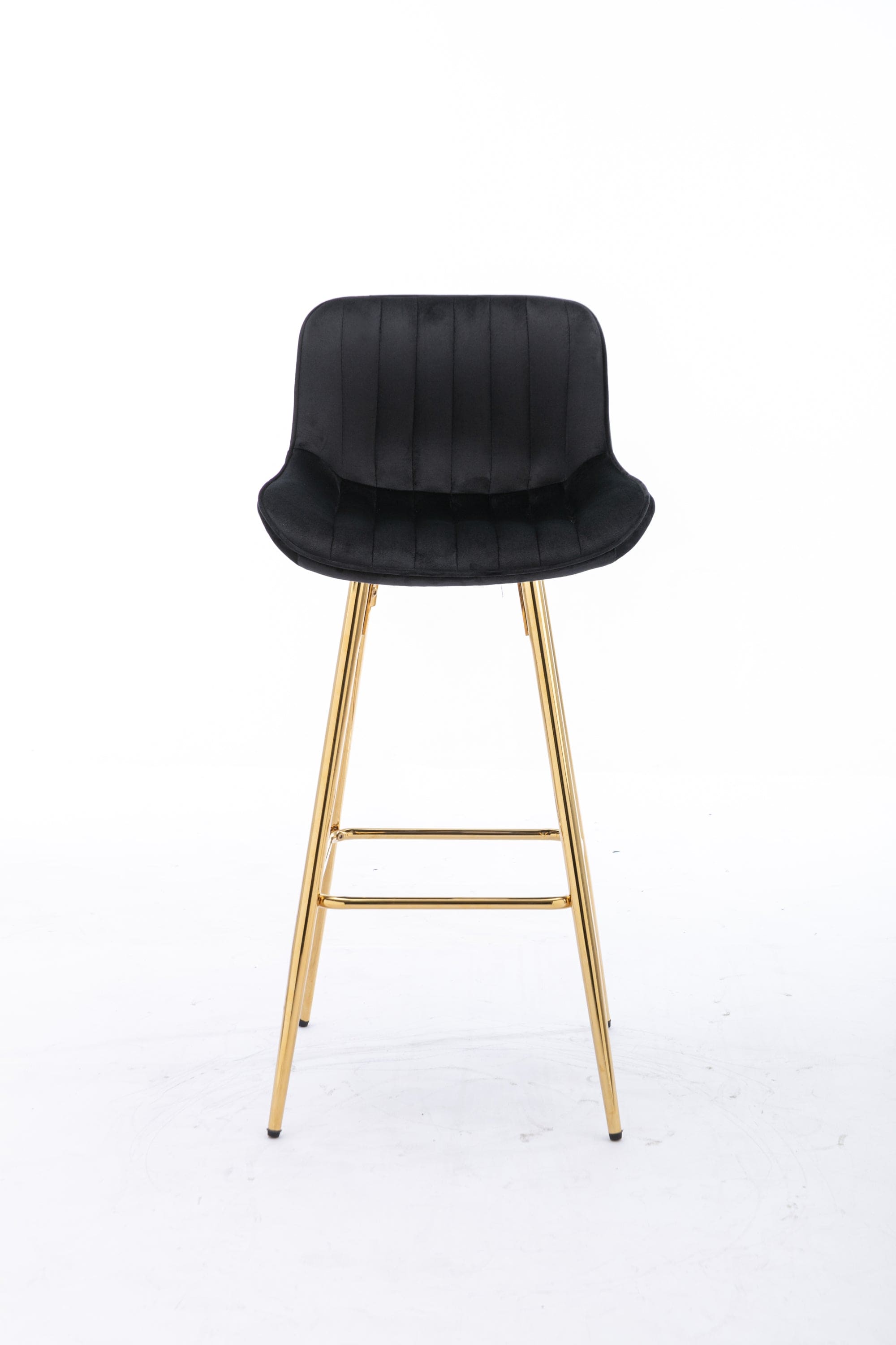 26 Inch Set of 2 Bar Stools,with Chrome Footrest  Velvet Fabric Counter Stool Golden Leg Simple Bar Stool,BLACK