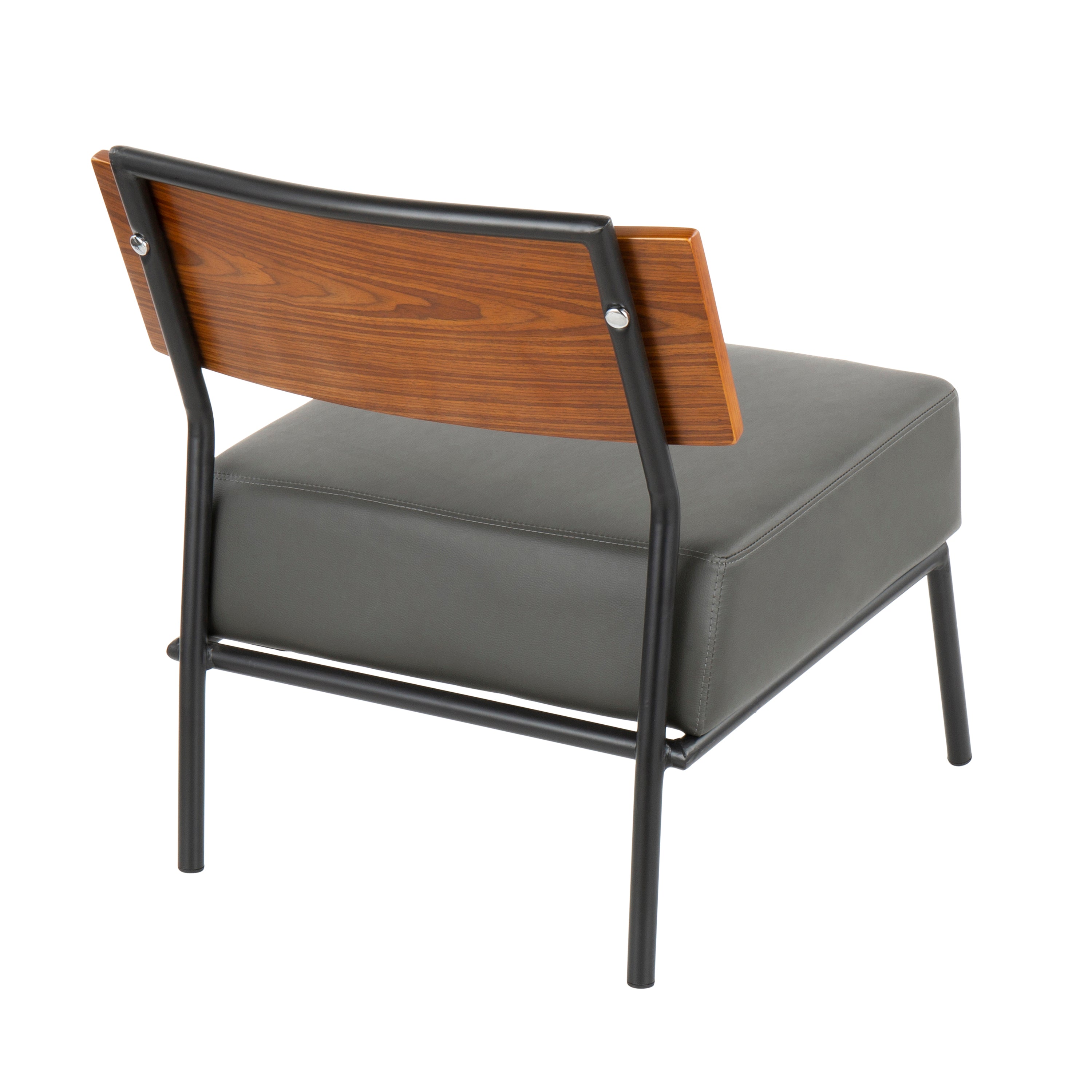 Fiji Contemporary Accent Chair in Grey Faux Leather with Walnut Wood Accent by LumiSource