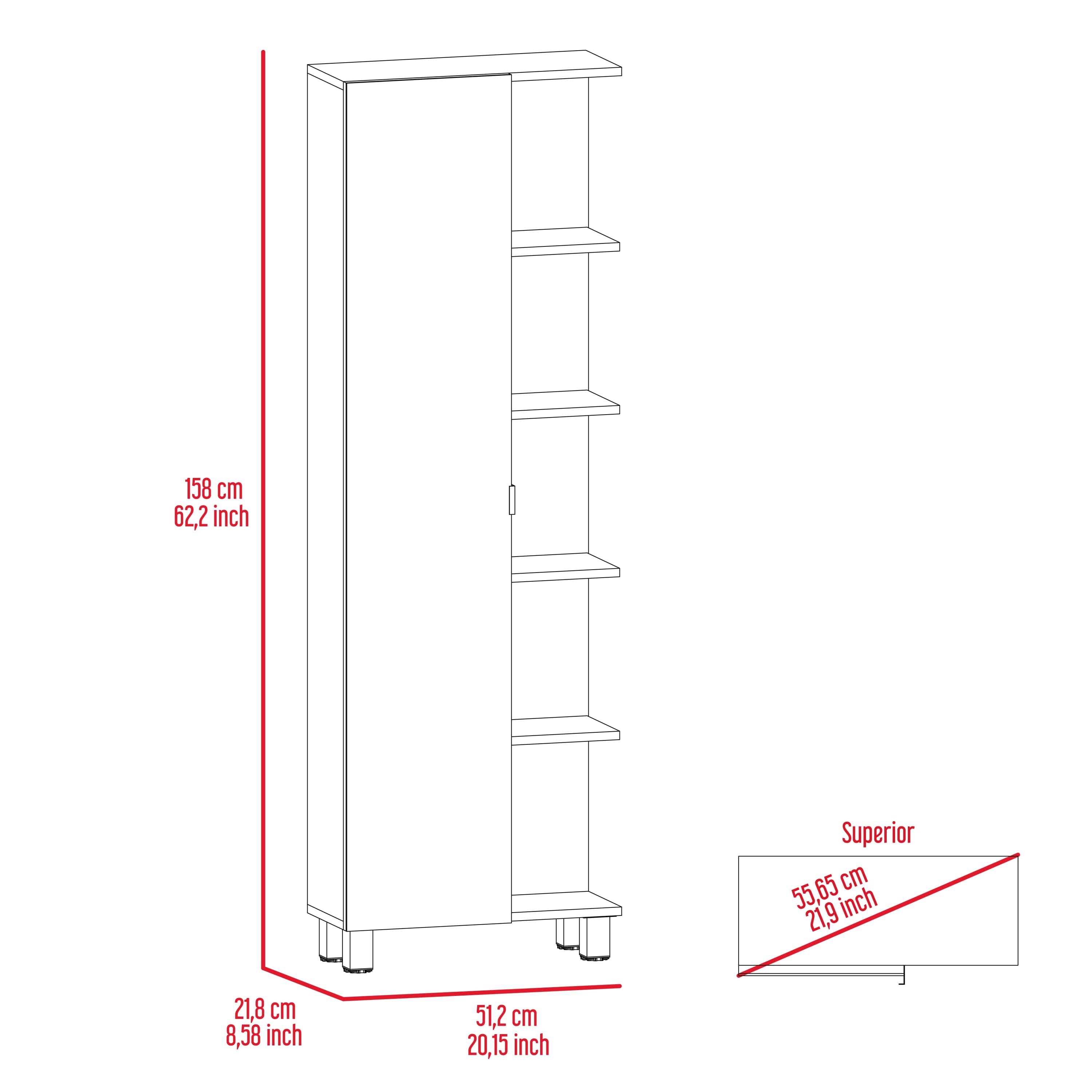 Mirror Linen Cabinet Reno,Four Interior Shelves, Black Wengue Finish