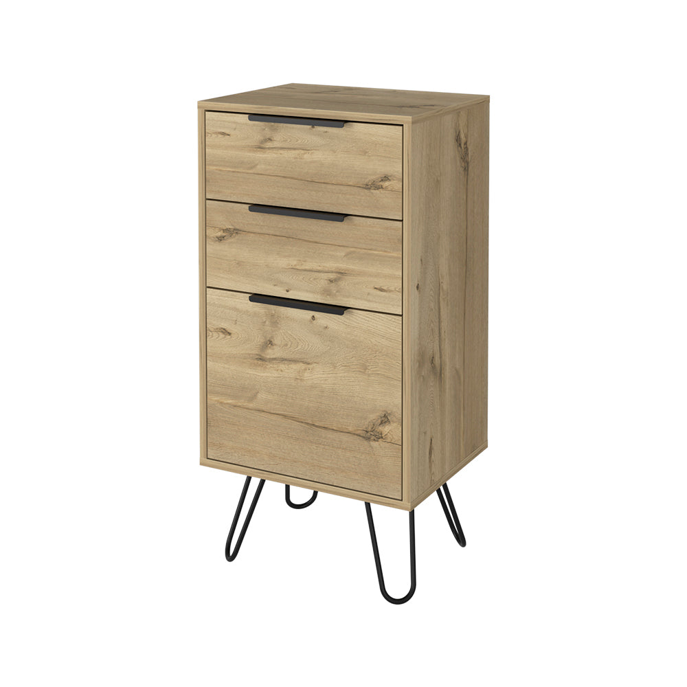 Light Dresser Skyoner, Hairpin Legs, Superior Top,Three Drawers, Light Oak Finish