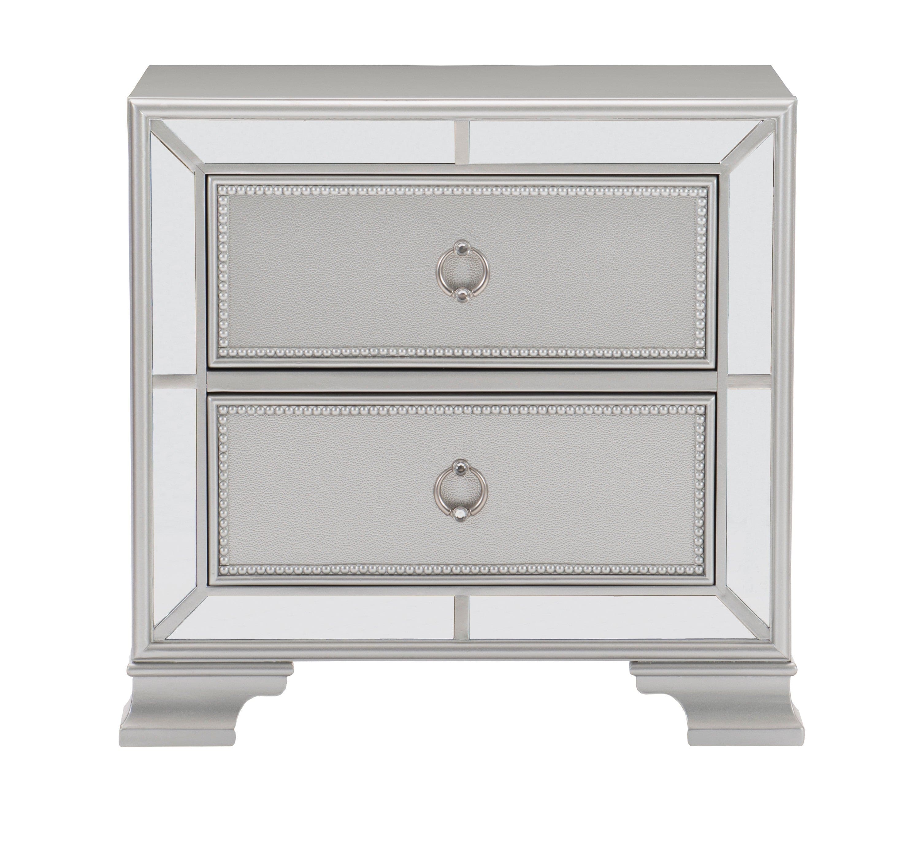 Modern Traditional Style 1pc Nightstand of 2 Drawers Embossed Textural Fronts Silver Finish Bed Side Table