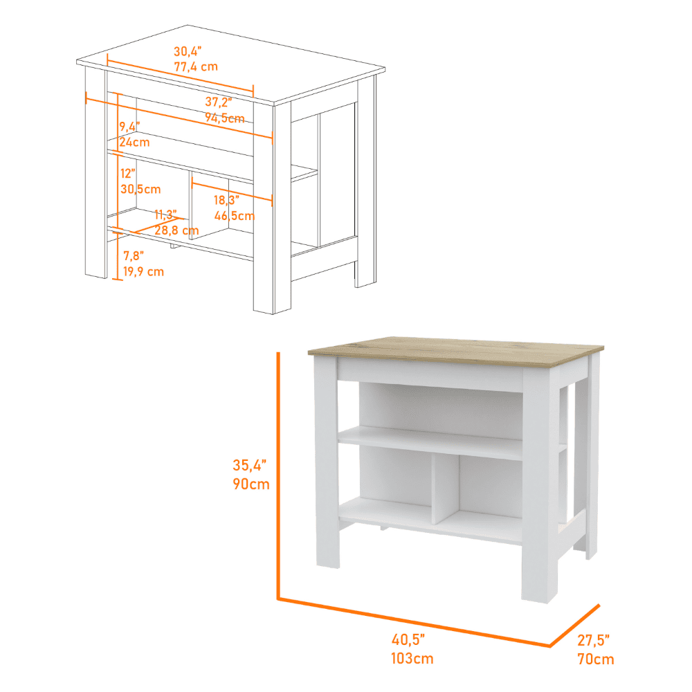 California 2 Piece Kitchen Set, Delos Kitchen Island + Barbados Pantry Cabinet , White /Light Oak