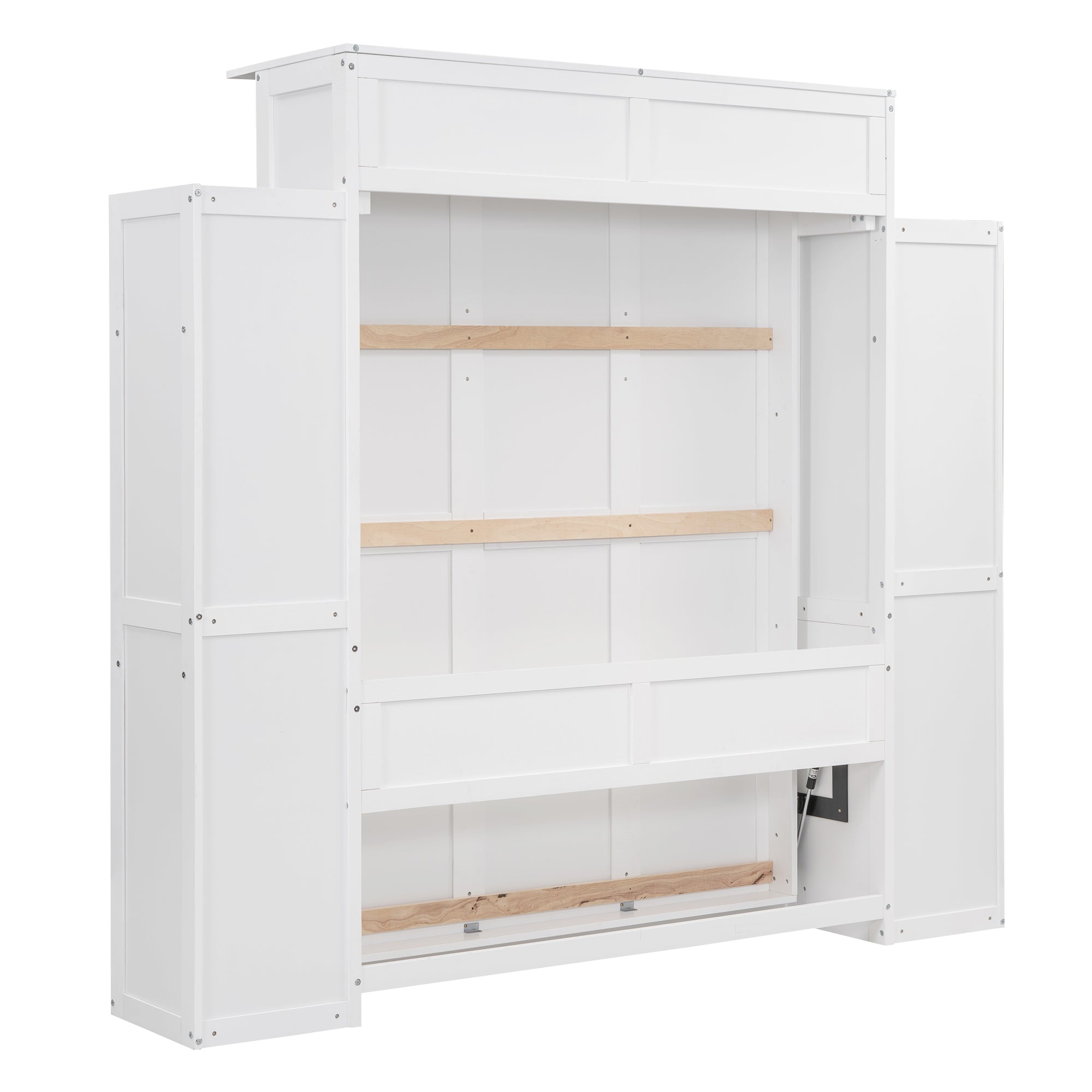 Full Size Murphy Bed Wall Bed with Shelves and LED Lights,White