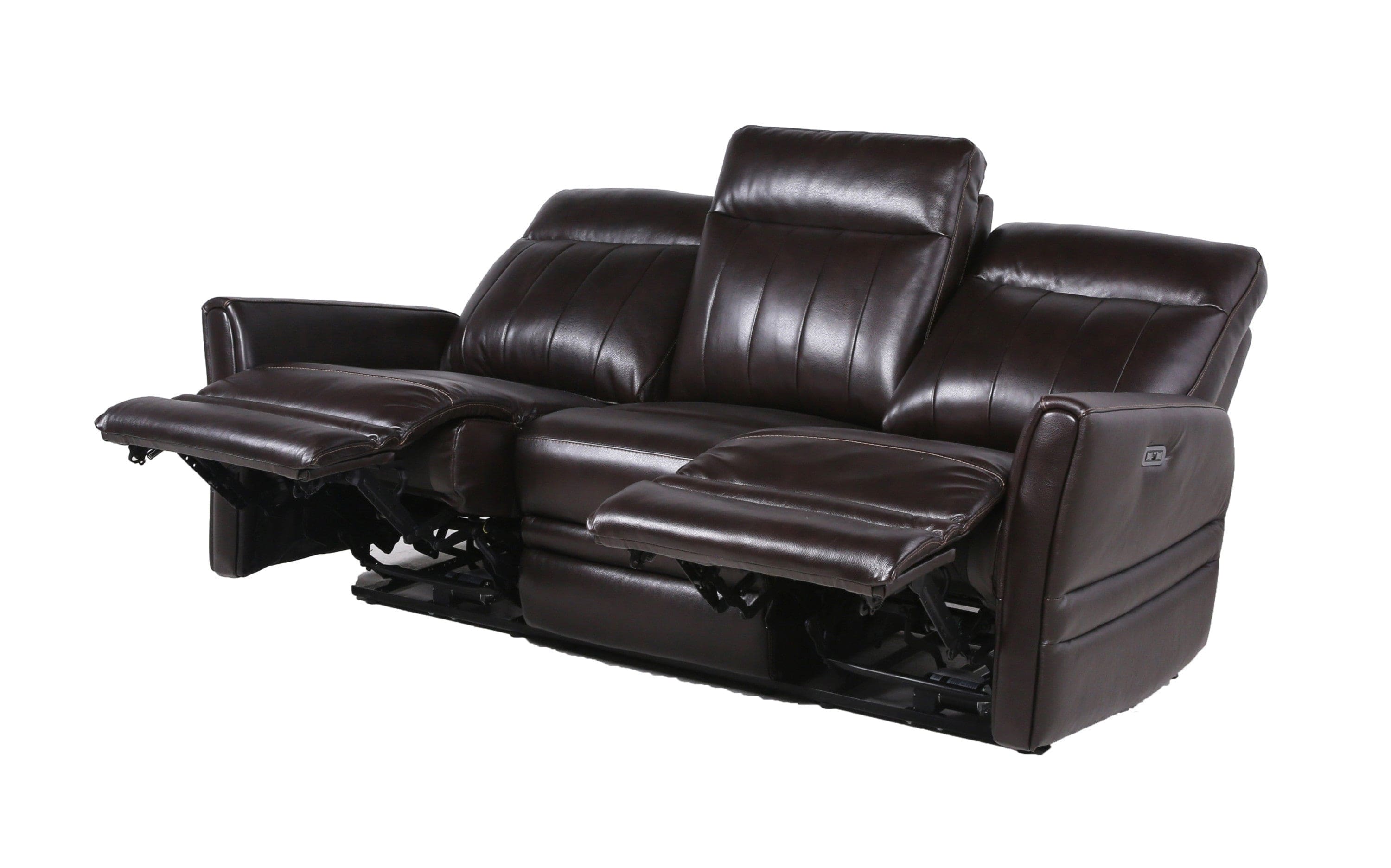 Luxury Power Reclining Sofa Recliner in Dark Brown Top-Grain Leather - Ultimate Comfort with Power Leg Rest and Articulating Headrest - Elegant and Relaxing Furniture for Living Room or Home Theater