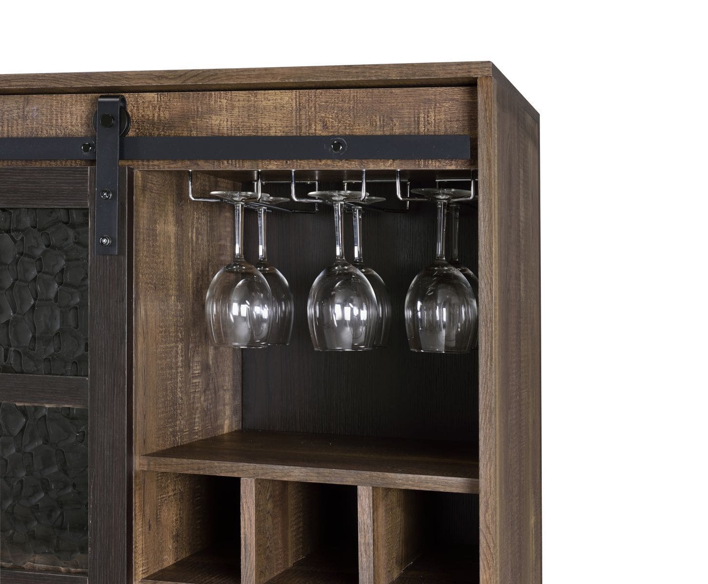 ACME Treju Wine Cabinet, Obscure Glass, Rustic Oak & Black Finish 97836