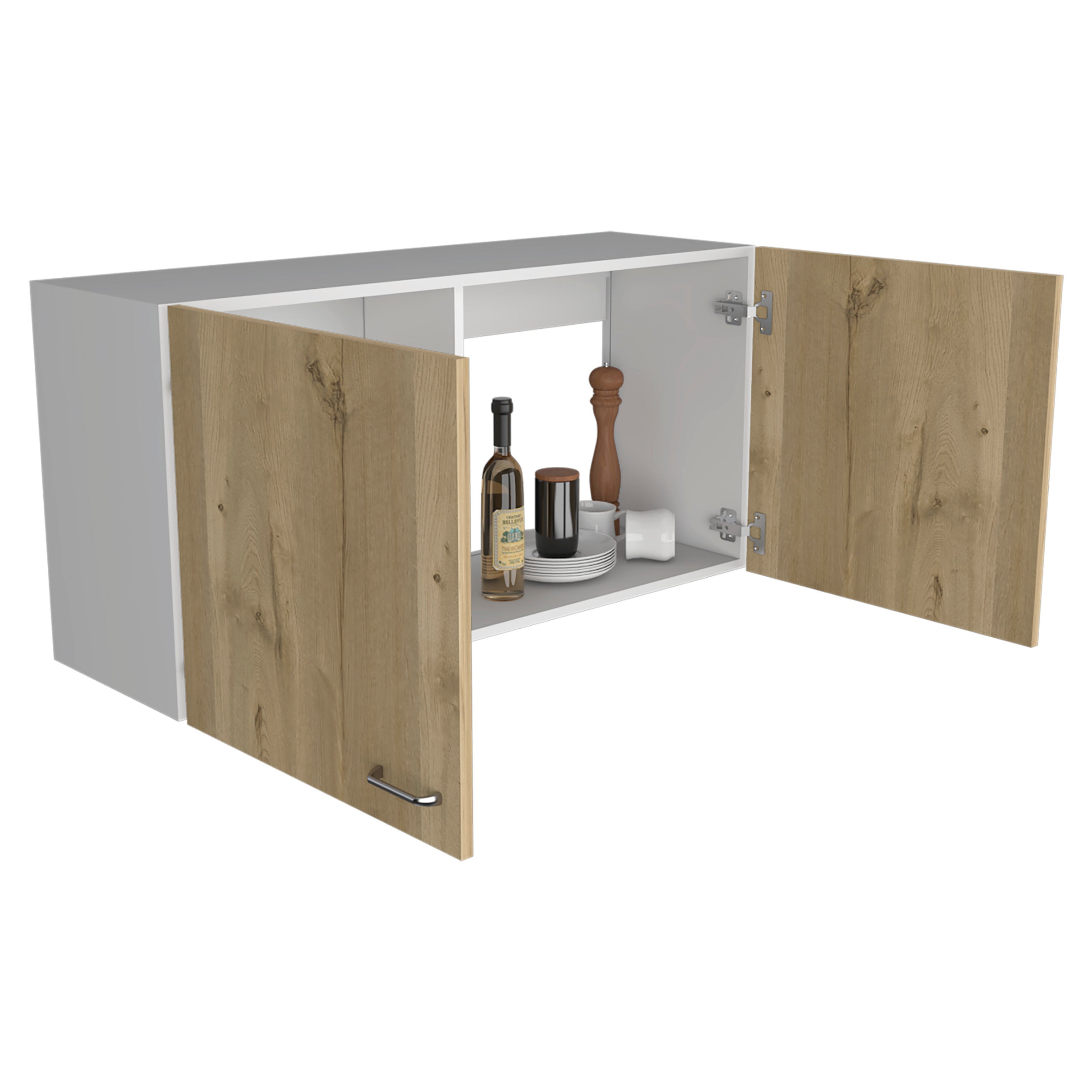 Wall Cabinet Toran, Two Shelves, Double Door, White / Light Oak Finish